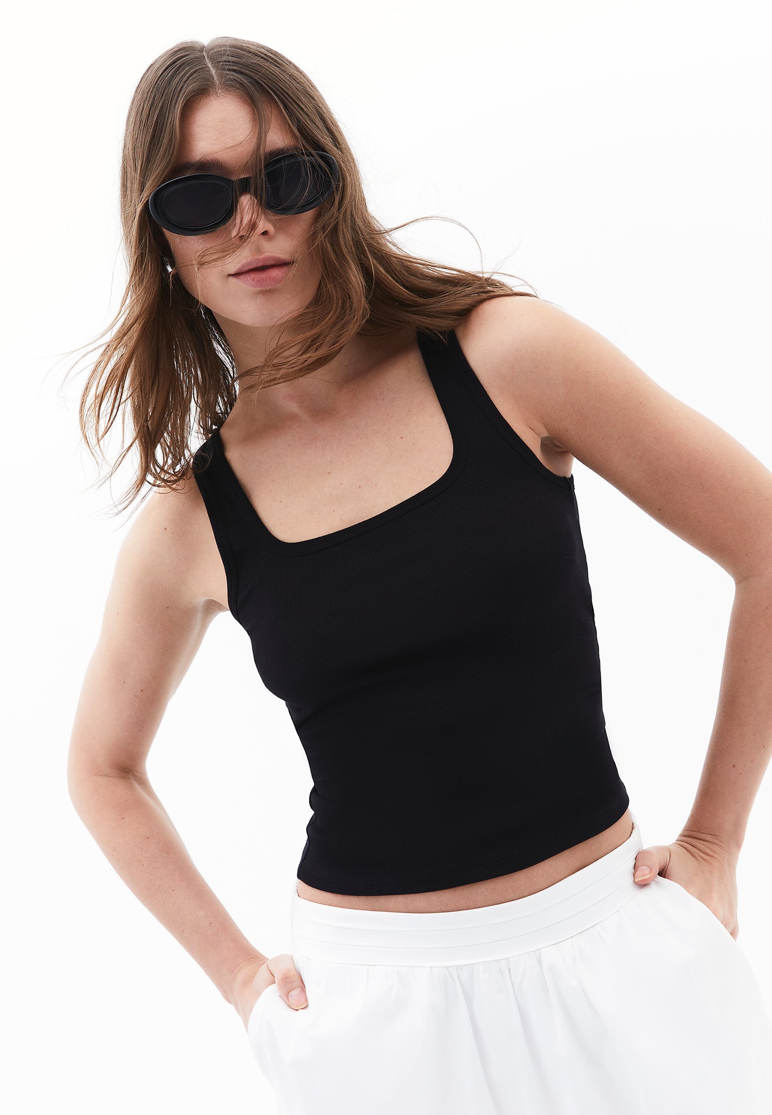 Square Neck Sleeveless Top - BLACK