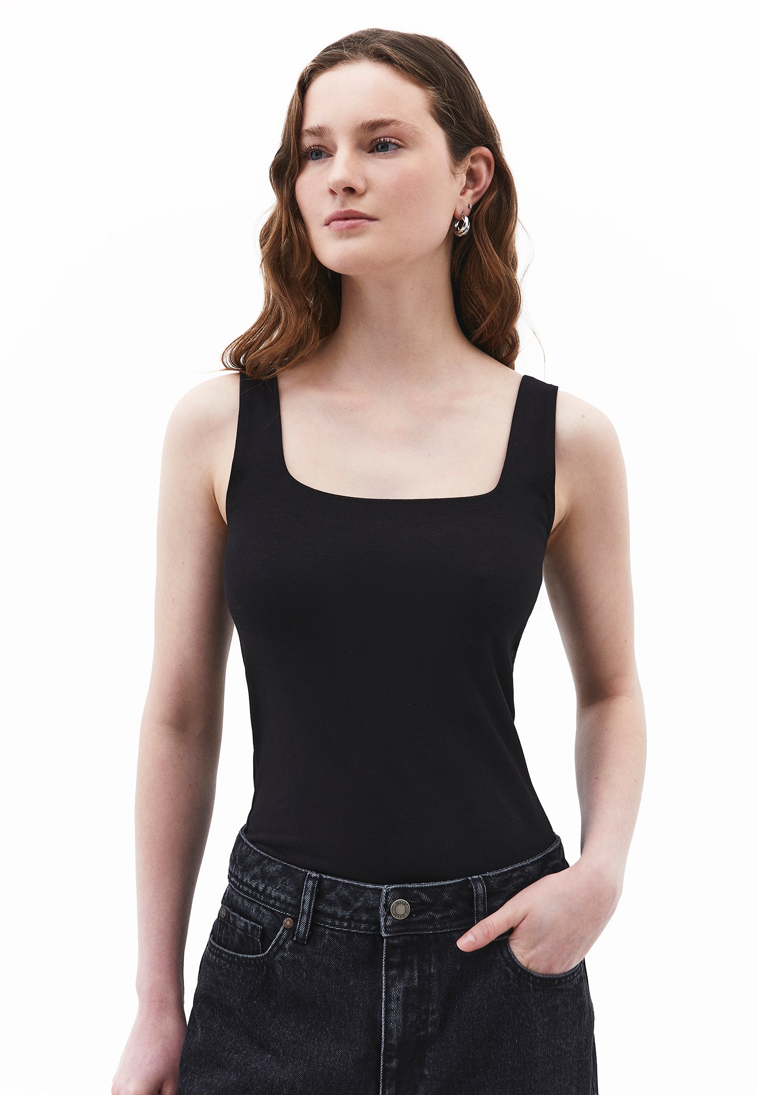 Square Neck Tank Top - BLACK