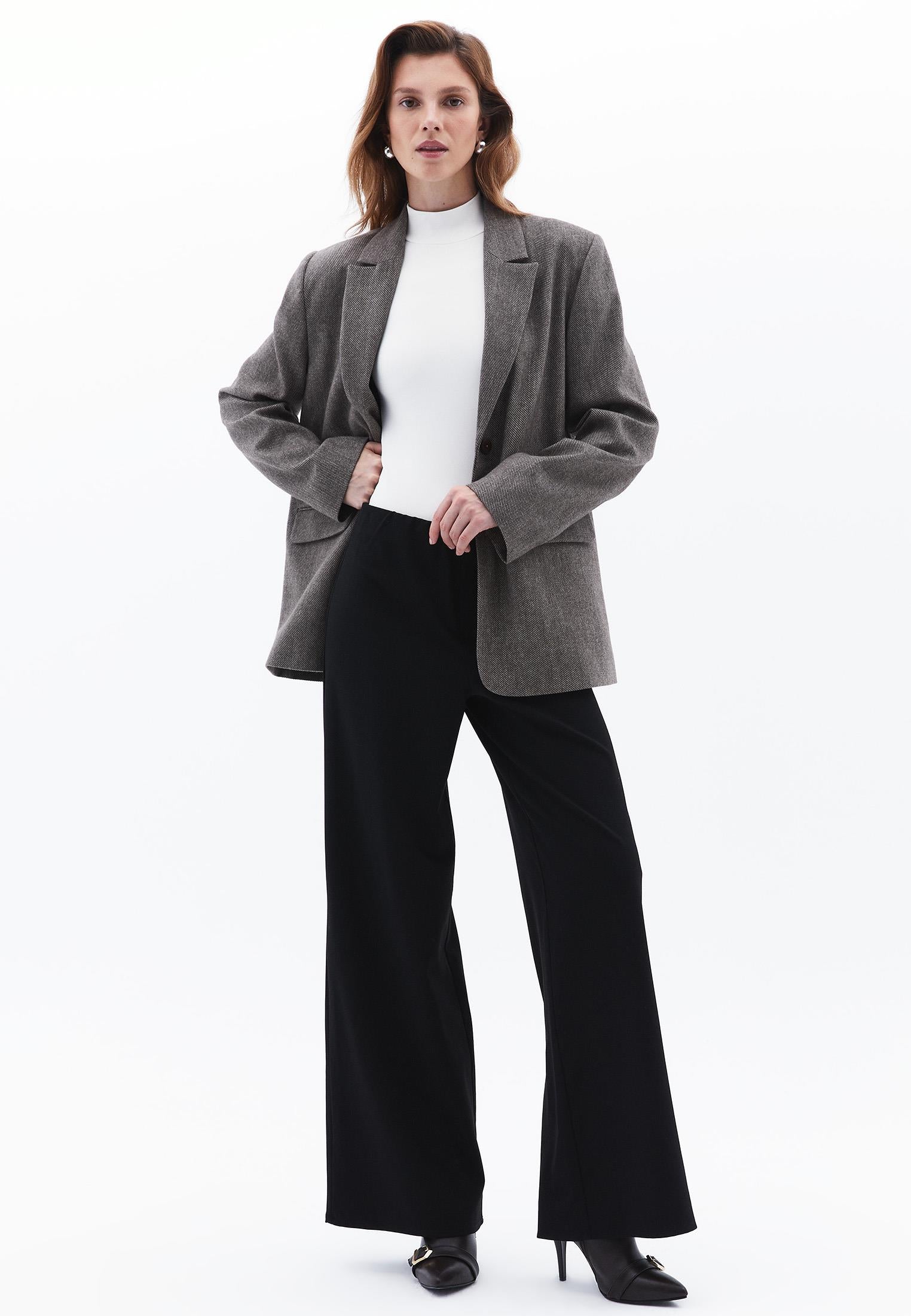Ultra High Waist Wide Leg Long Pants - BLACK