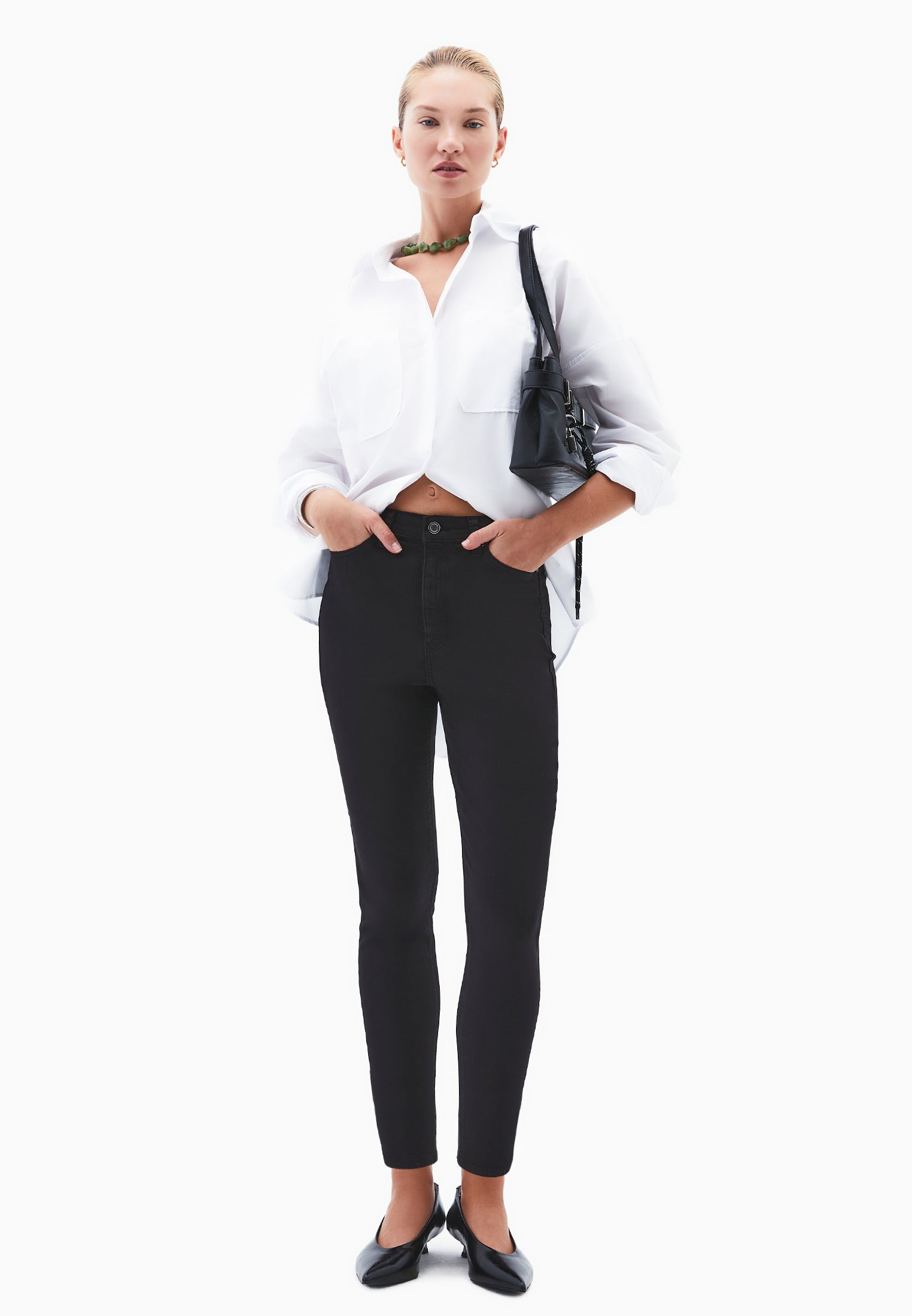 High Waist Ankle Pants - BLACK