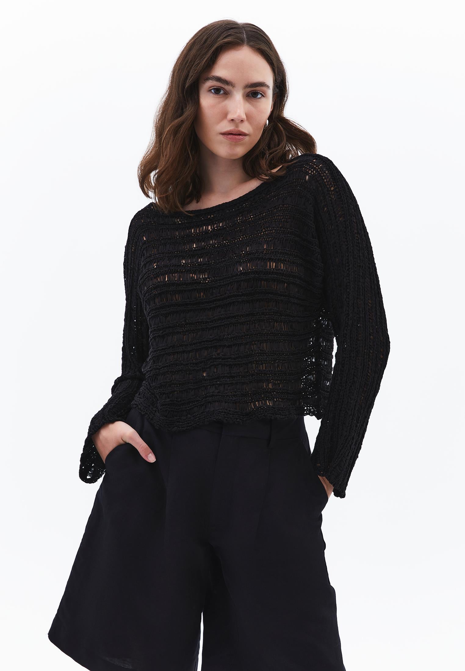 Ajour Standard Boat Neck Knit Sweater - BLACK