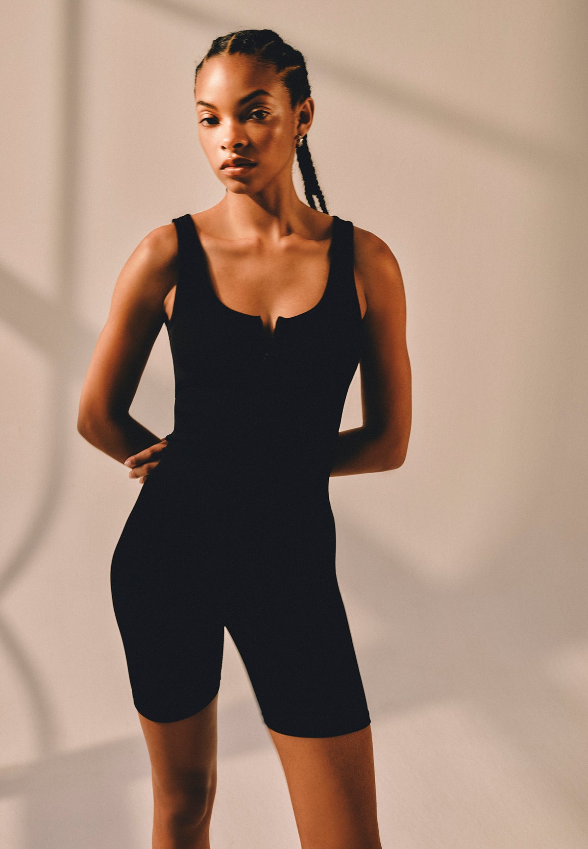 Sleeveless Cut Out Detail U Neck Jumpsuit - BLACK