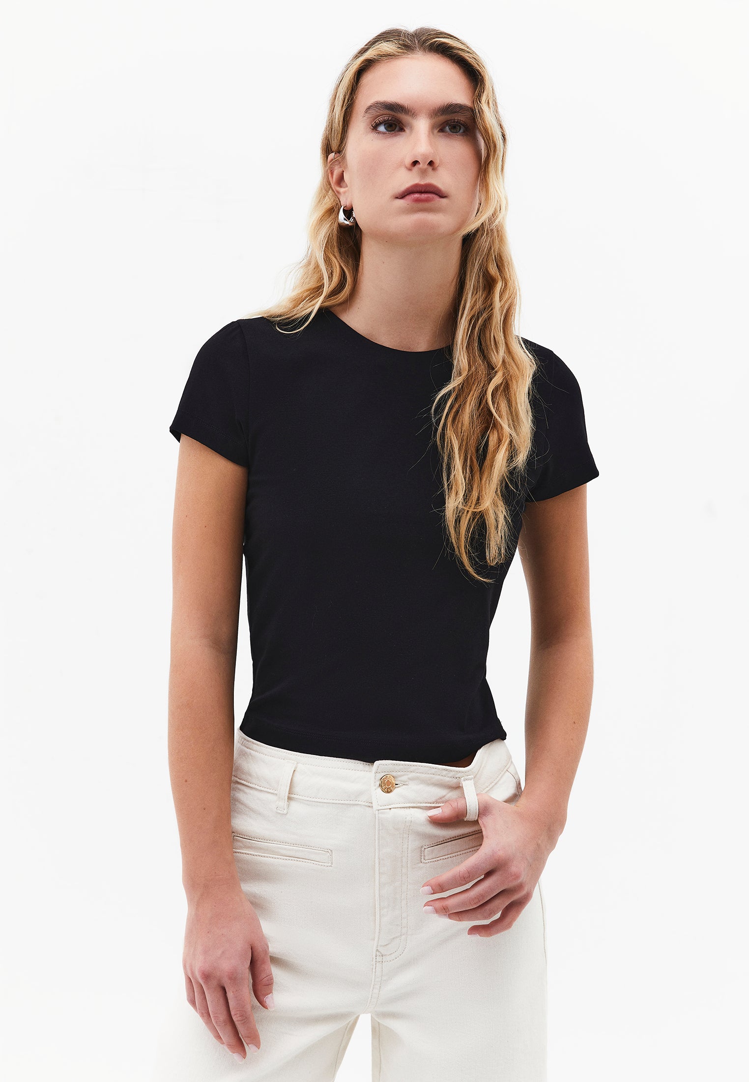 Crew Neck Long Sleeve Bodycon T-Shirt - BLACK