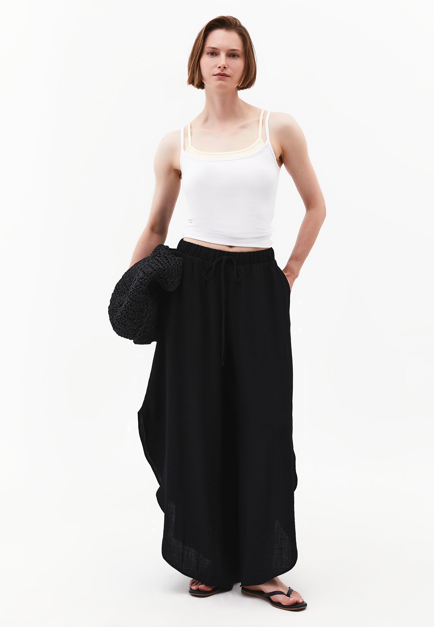 High Waist Wide Leg Pants - BLACK