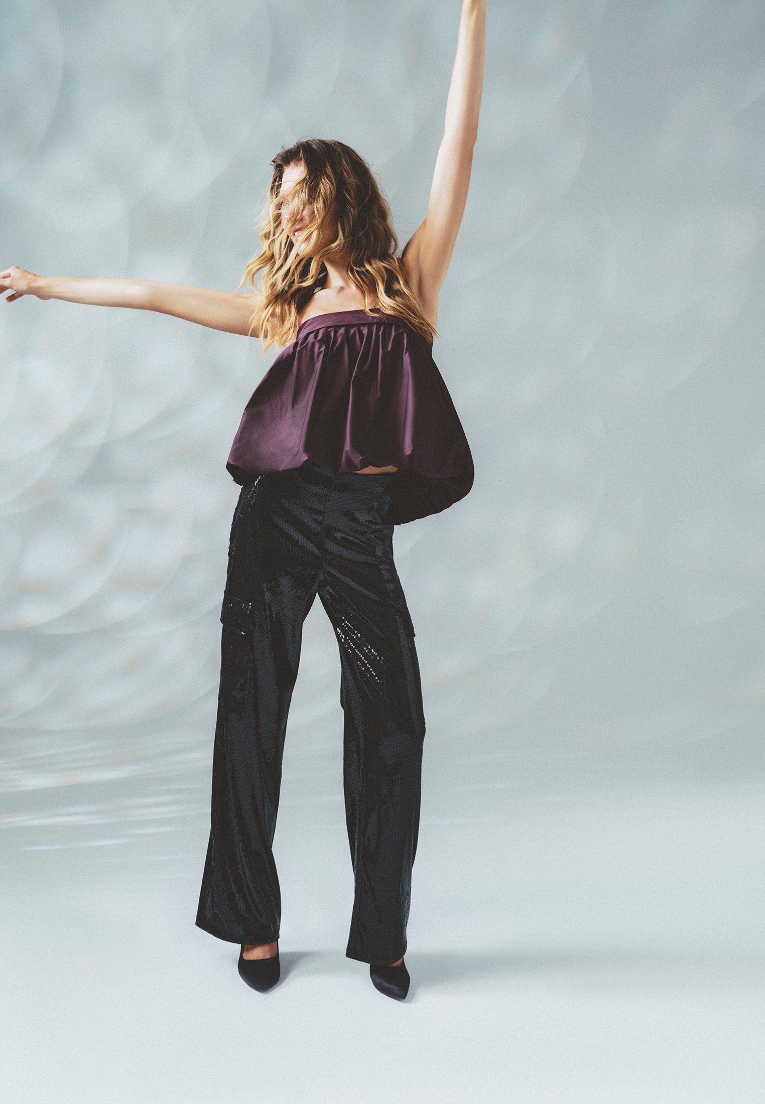 High Waist Cargo Wide Leg Pants - BLACK