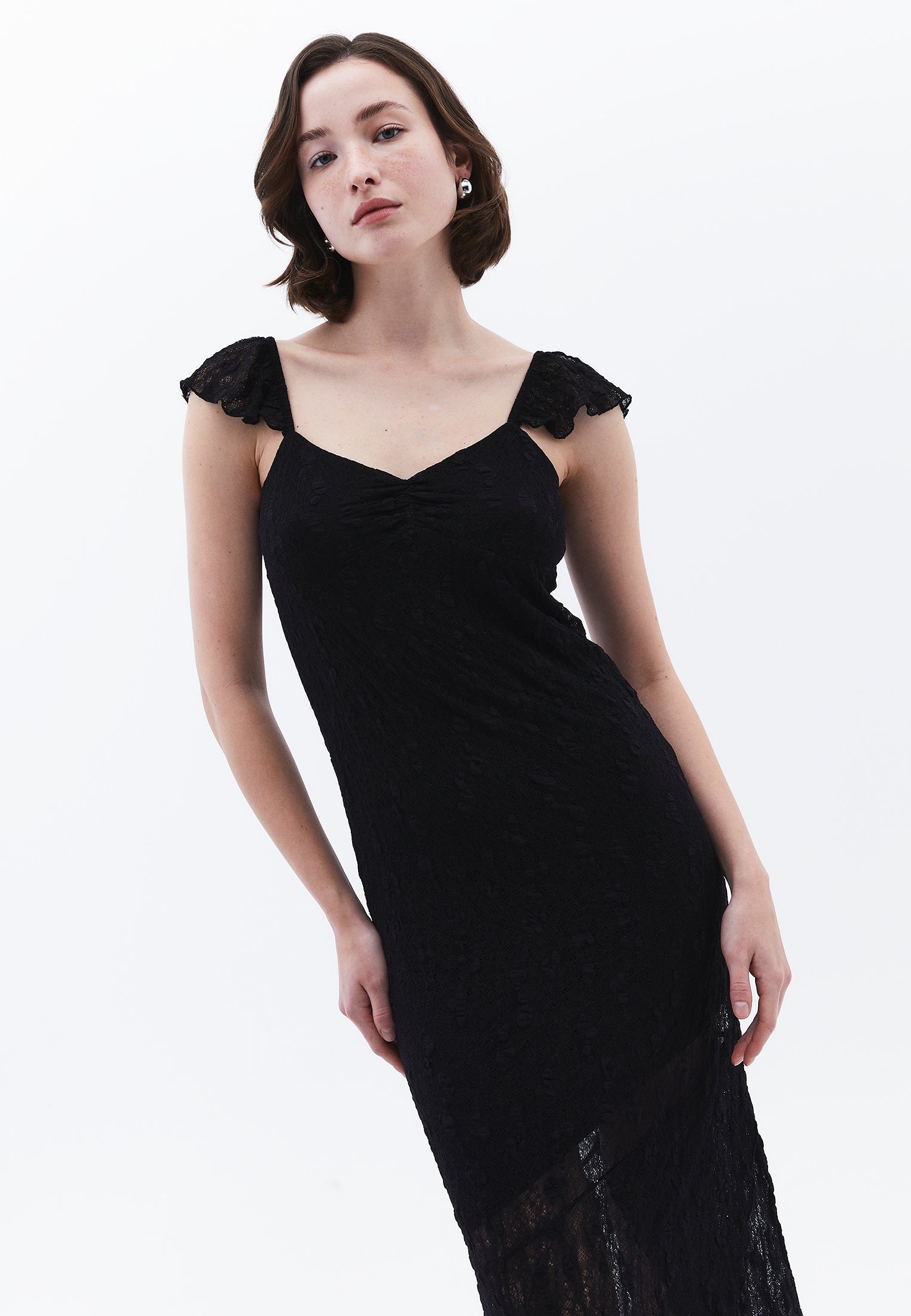 V Neck Long Maxi Dress - BLACK