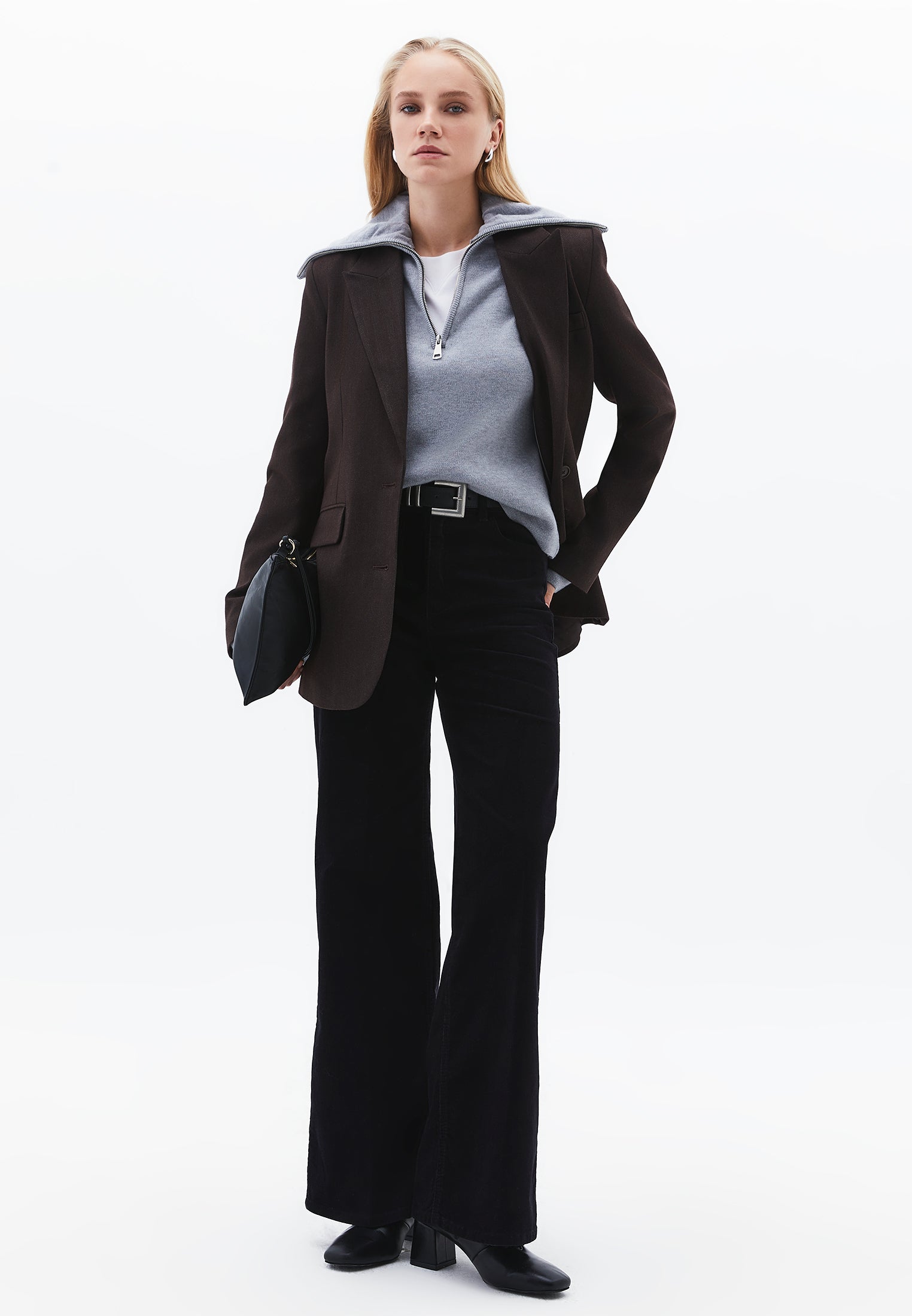 Corduroy Wide Leg Pants - BLACK