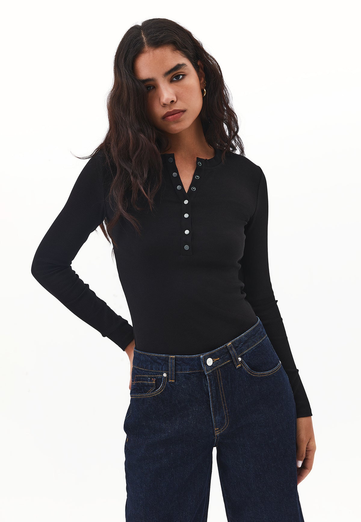 Long Sleeve Crew Neck Bodycon T-Shirt - BLACK
