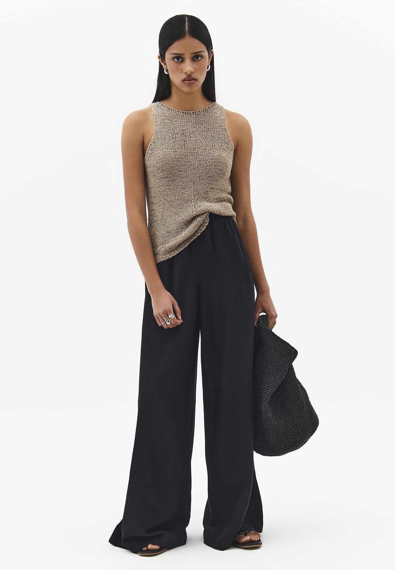 Ultra High Waist Wide Leg Pants - BLACK