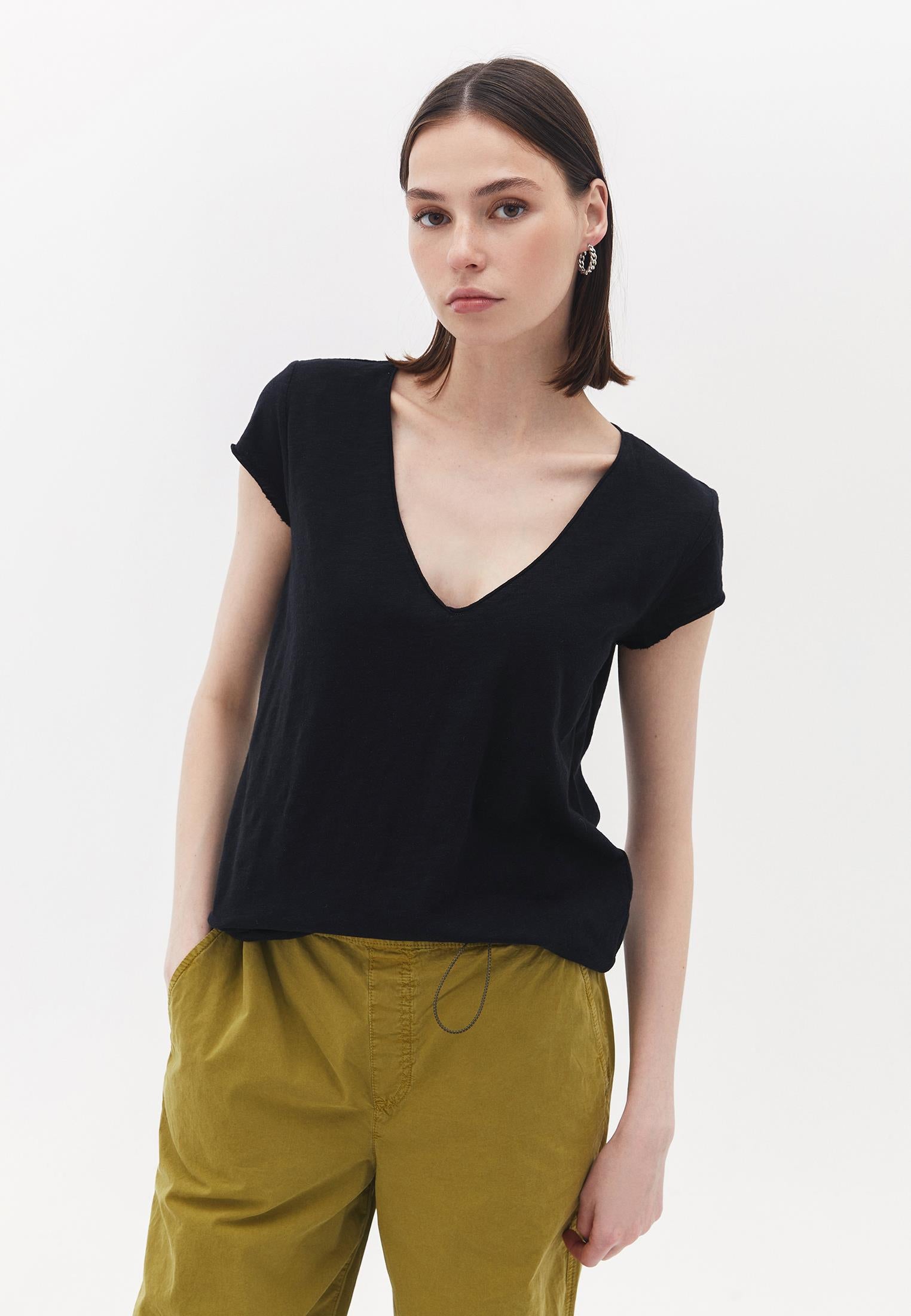 V Neck Loose T-Shirt - BLACK