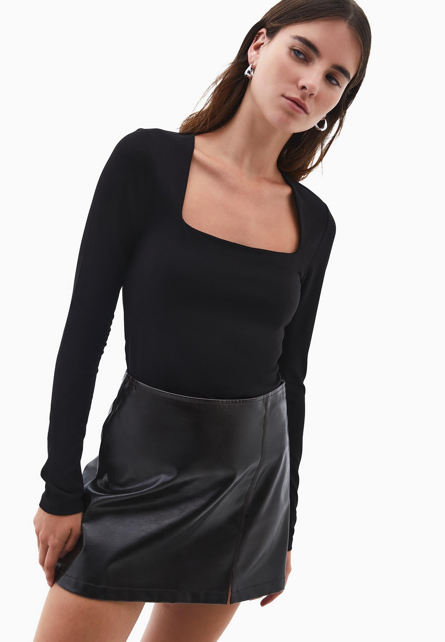 Square Neck Modal T-Shirt - BLACK