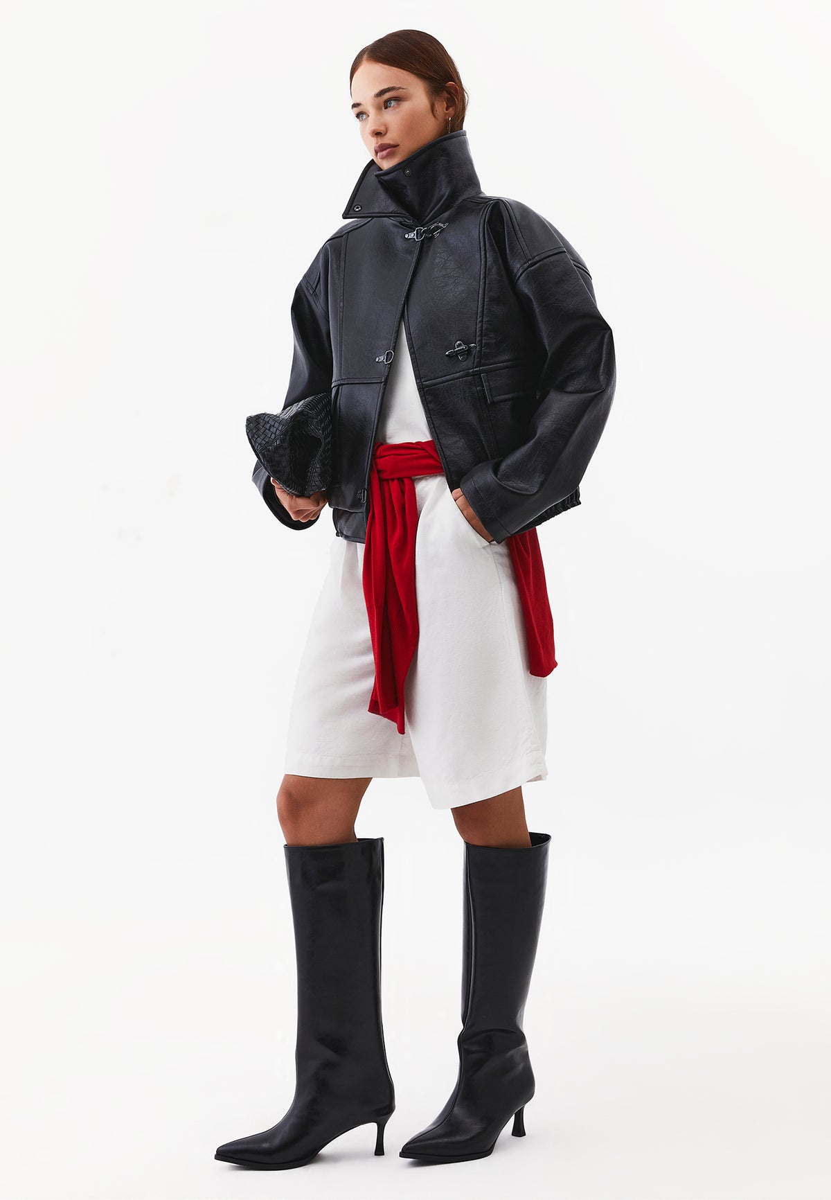 High Collar Pocket Detail Jacket - BLACK