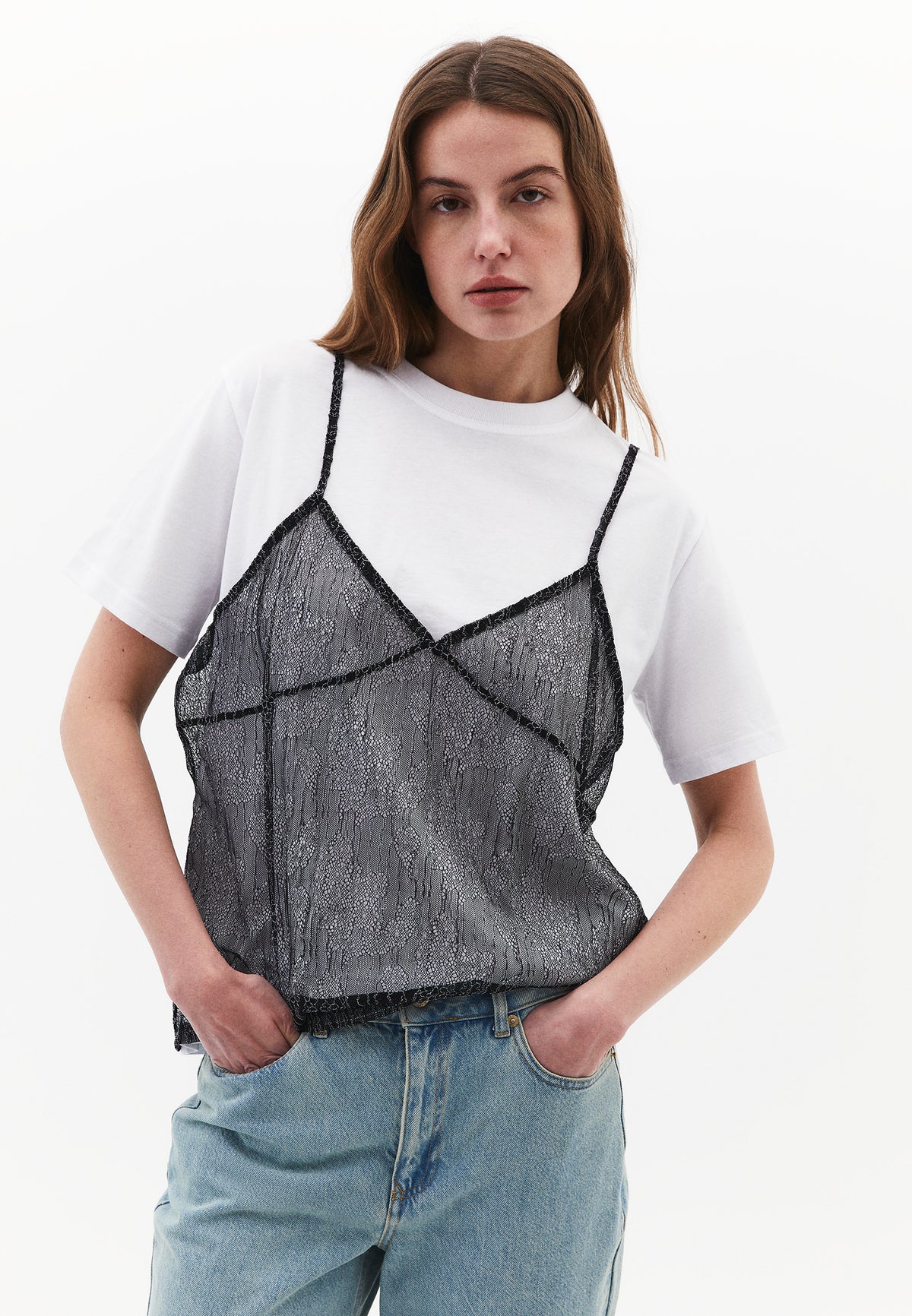 Oversize Crew Neck T-Shirt - WHITE/BLACK