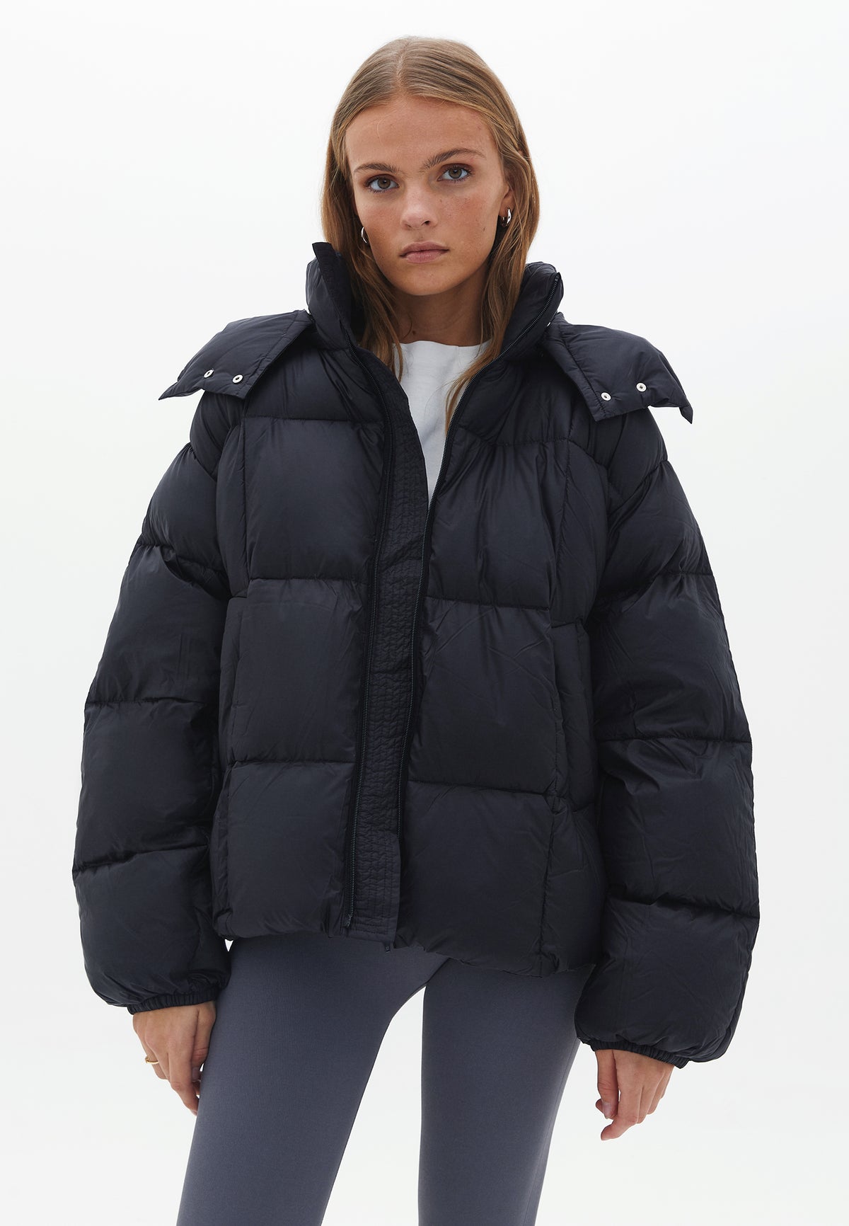 Hooded Oversize Quilted Coat - BLACK