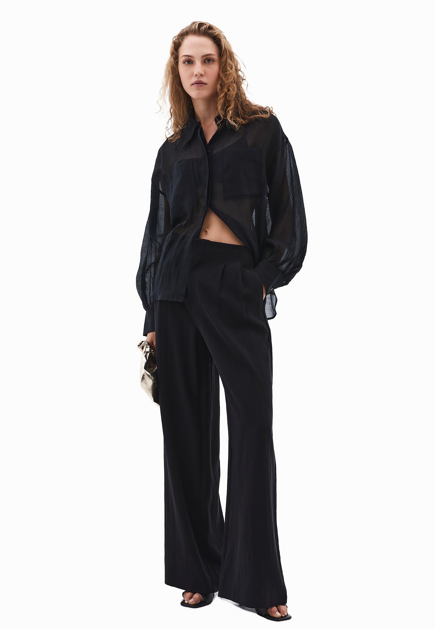 Ultra High Waist Wide Leg Pleated Pants - BLACK