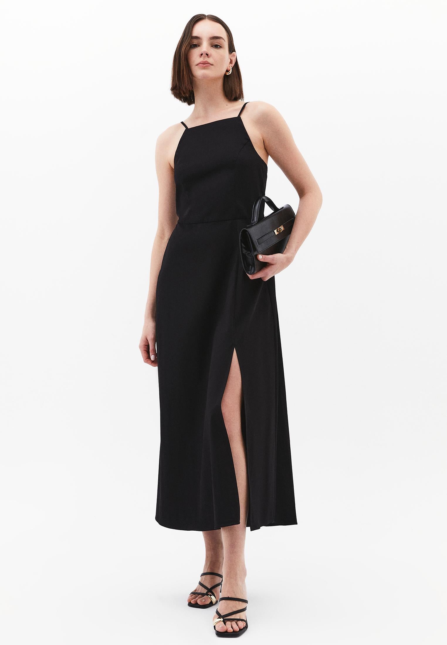Strappy Halter Neck Long Dress - BLACK