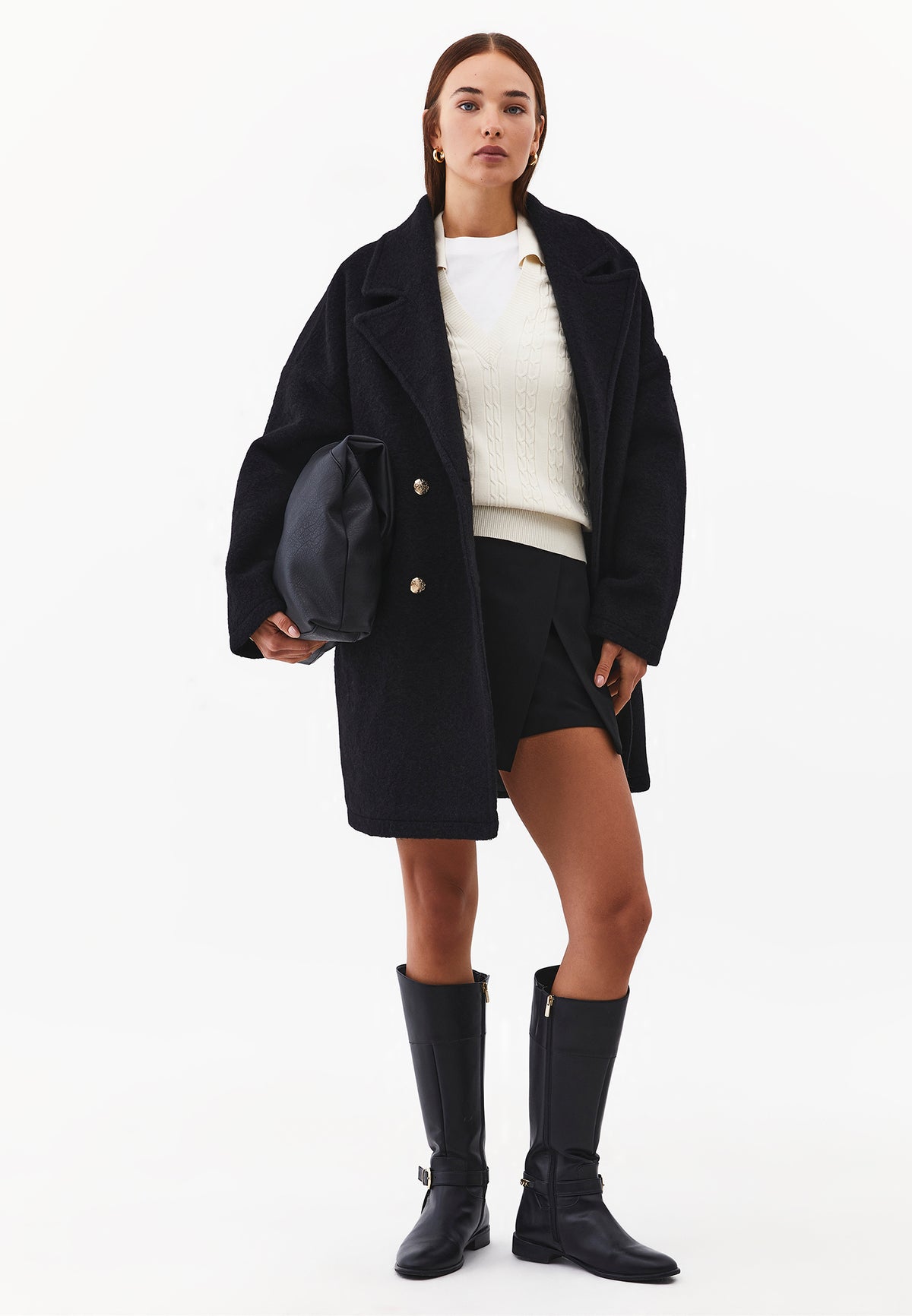 Wrap Long Coat - BLACK