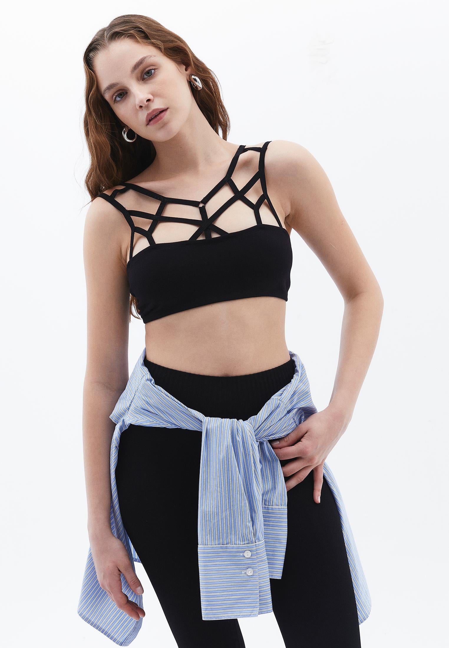 Sweetheart Neck Piped Women's Bustier - BLACK