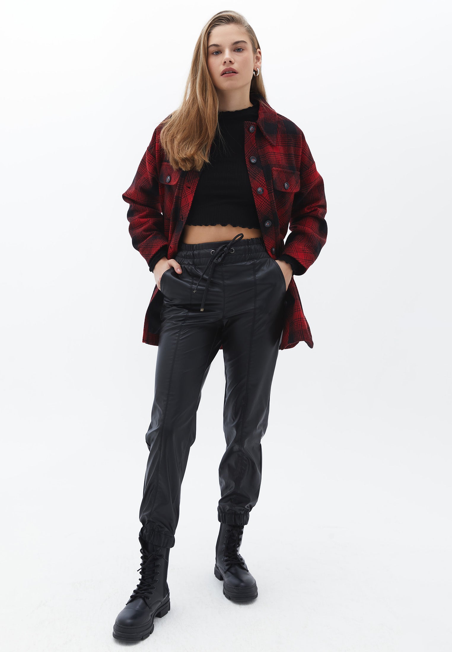 High Waist Cut Jogger Pants - BLACK