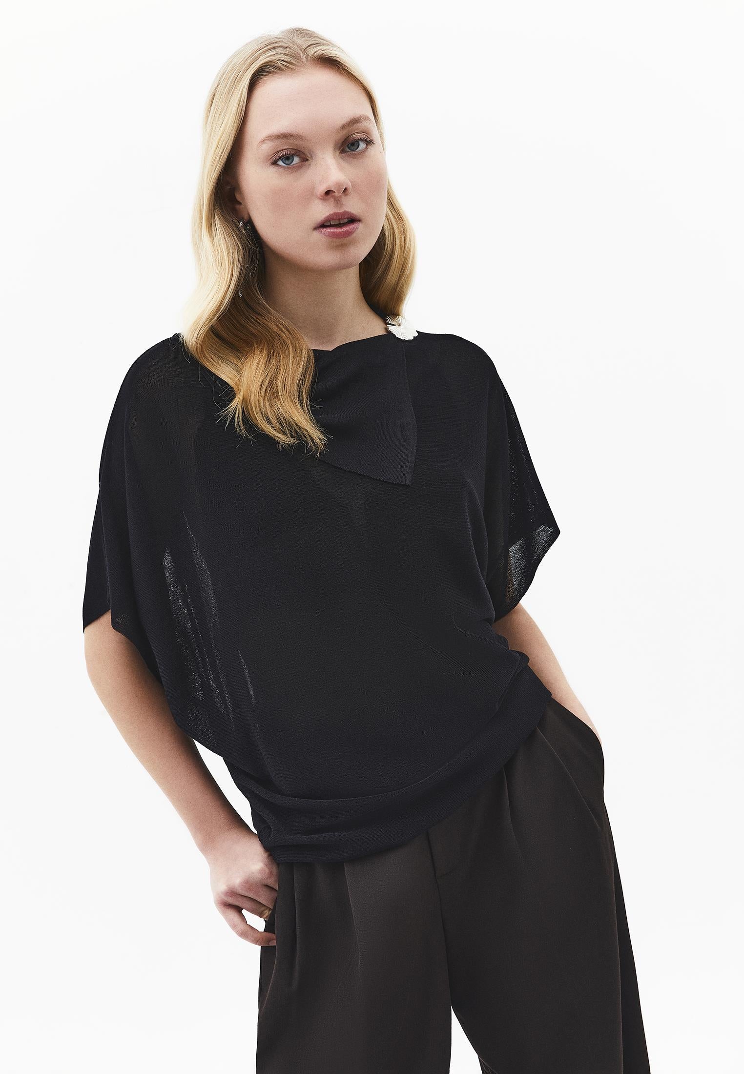 High Neck Sleeveless Oversize Tunic Blouse - BLACK