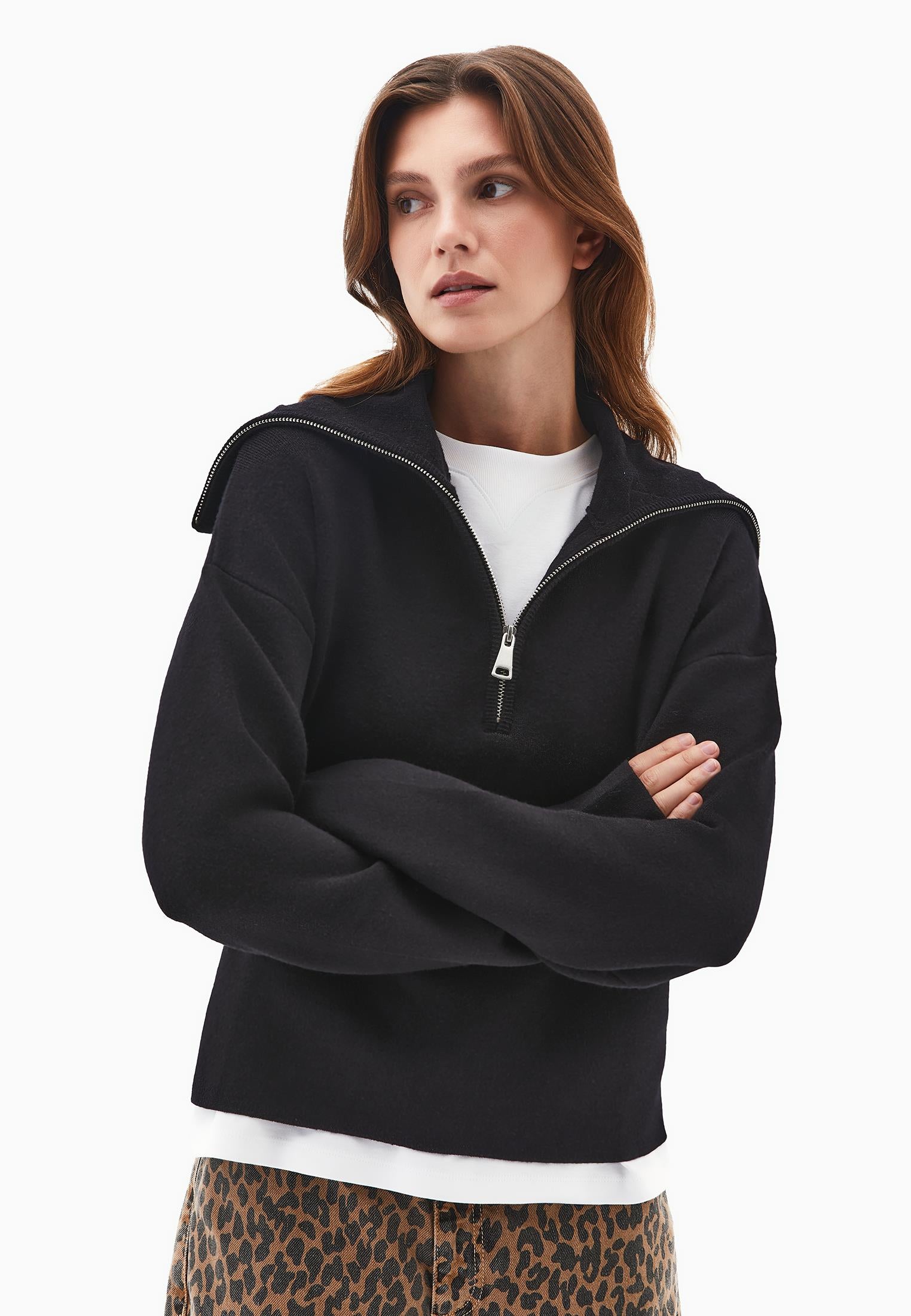 Polo Neck Viscose Sweater - BLACK