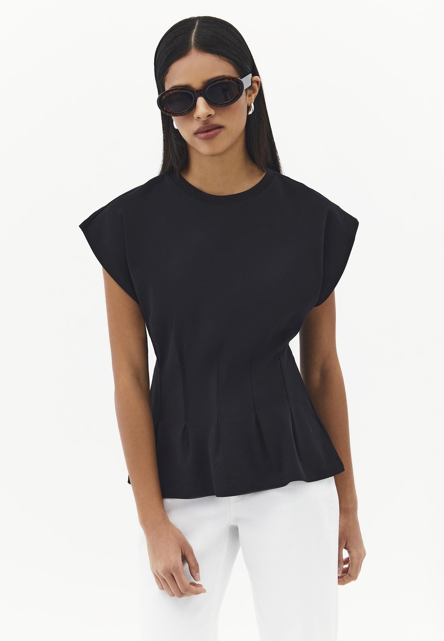 Crew Neck Short Sleeve Standard T-Shirt - BLACK