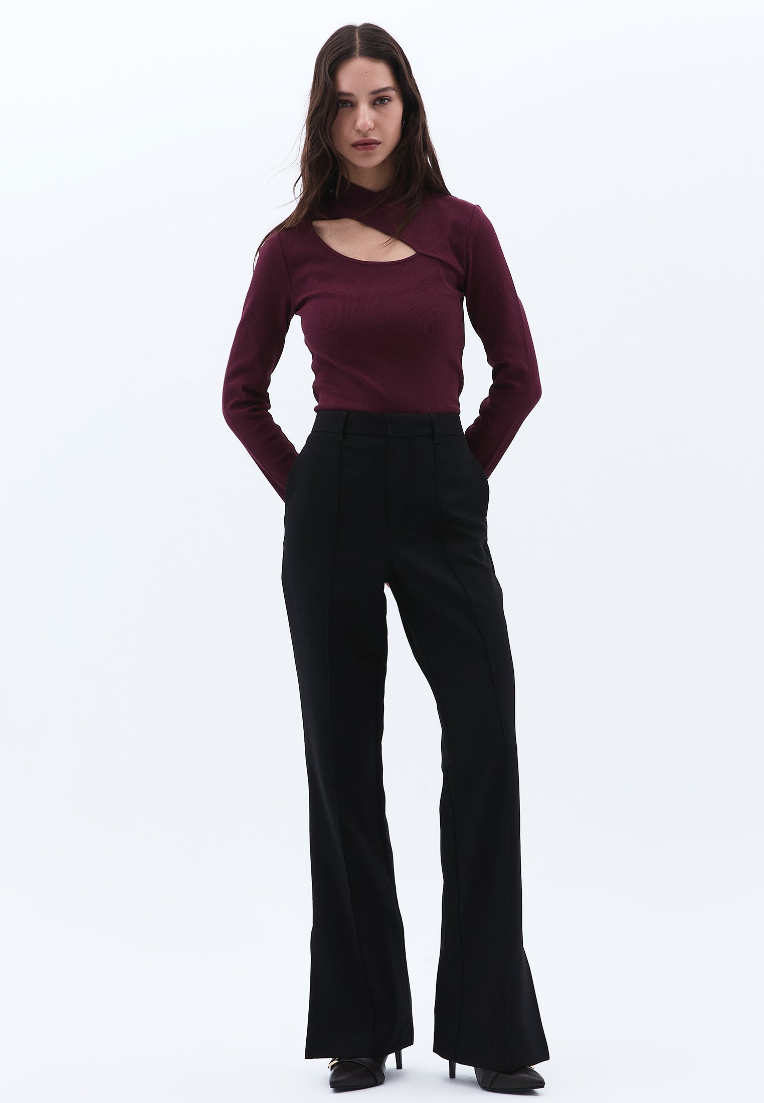 High Waist Straight Leg Pants - BLACK