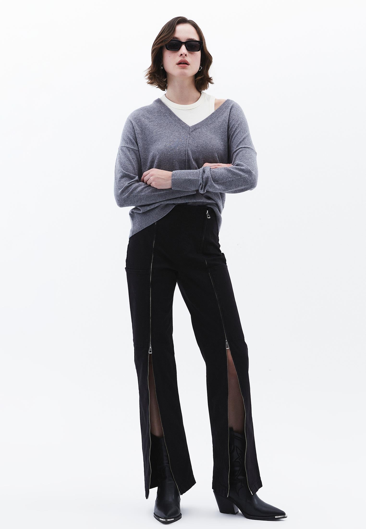 Straight Leg High Waist Trousers - BLACK