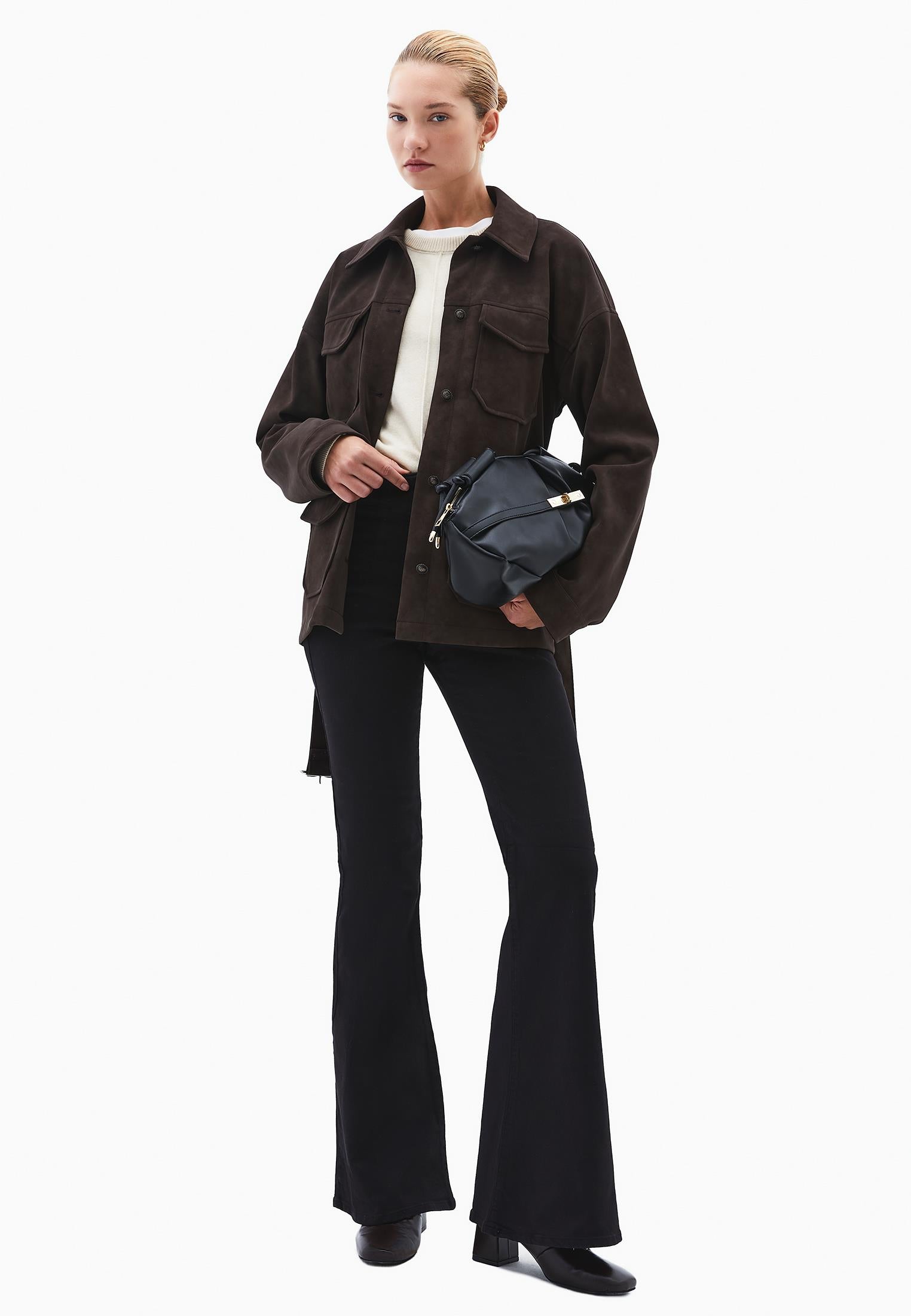 Long Slit Spanish Flared Pants - BLACK