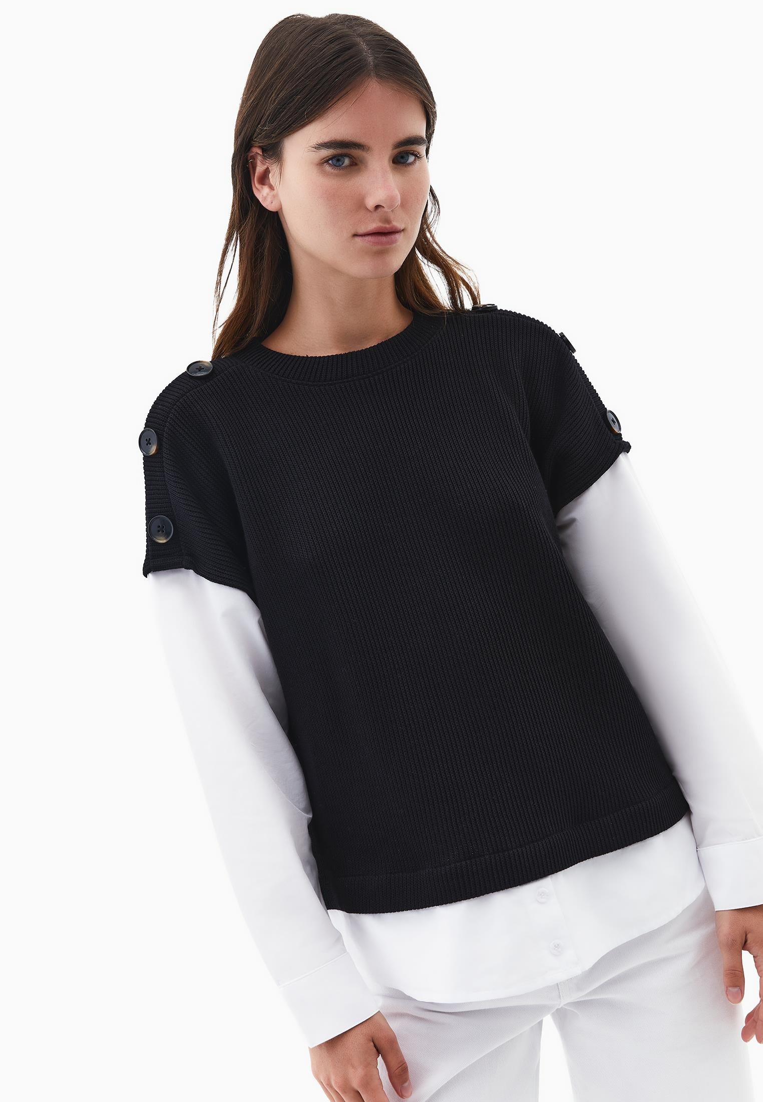 Button Detailed Long Sleeve Blouse - BLACK