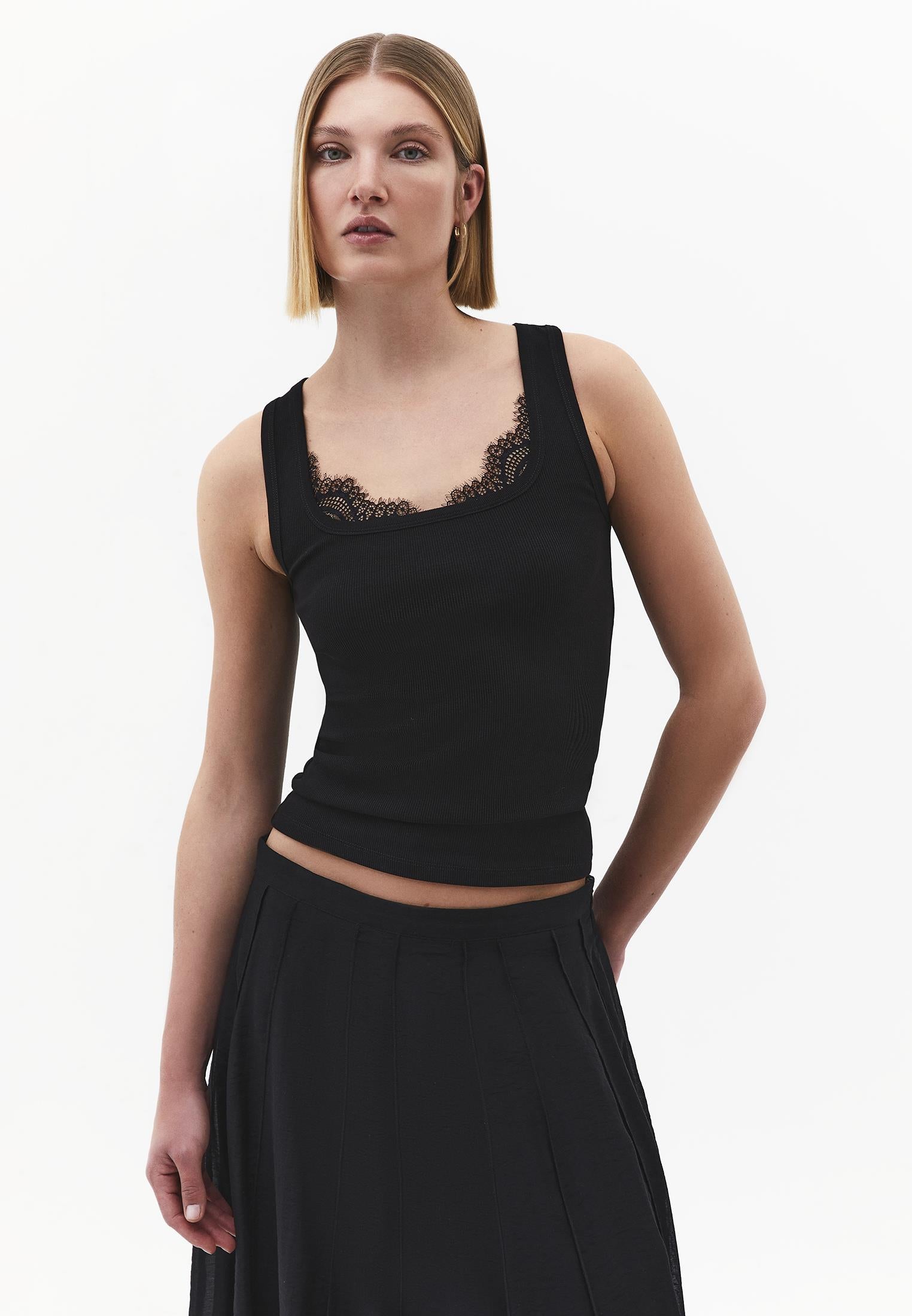Square Neck Sleeveless Women's Tank Top - BLACK