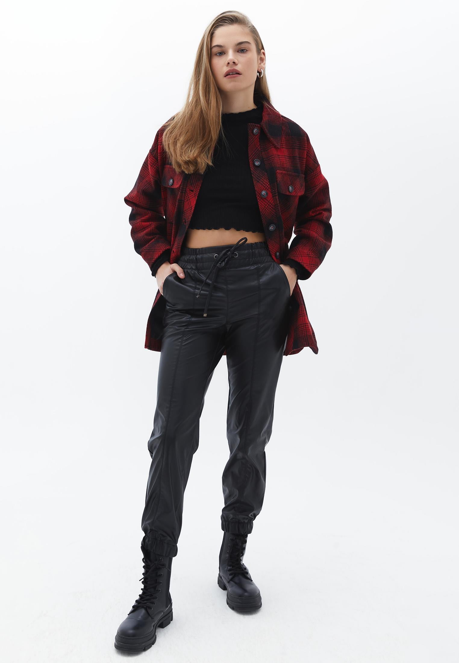 High Waist Cut Jogger Pants - BLACK