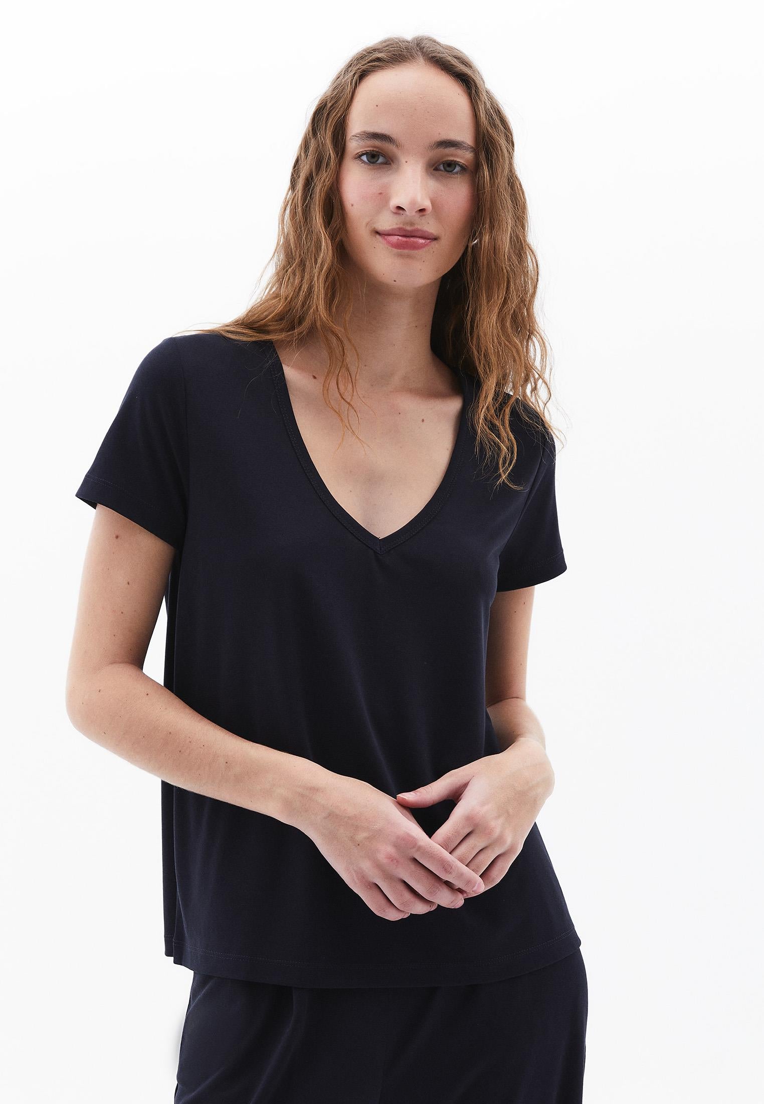 V Neck Loose Fit T-Shirt - BLACK