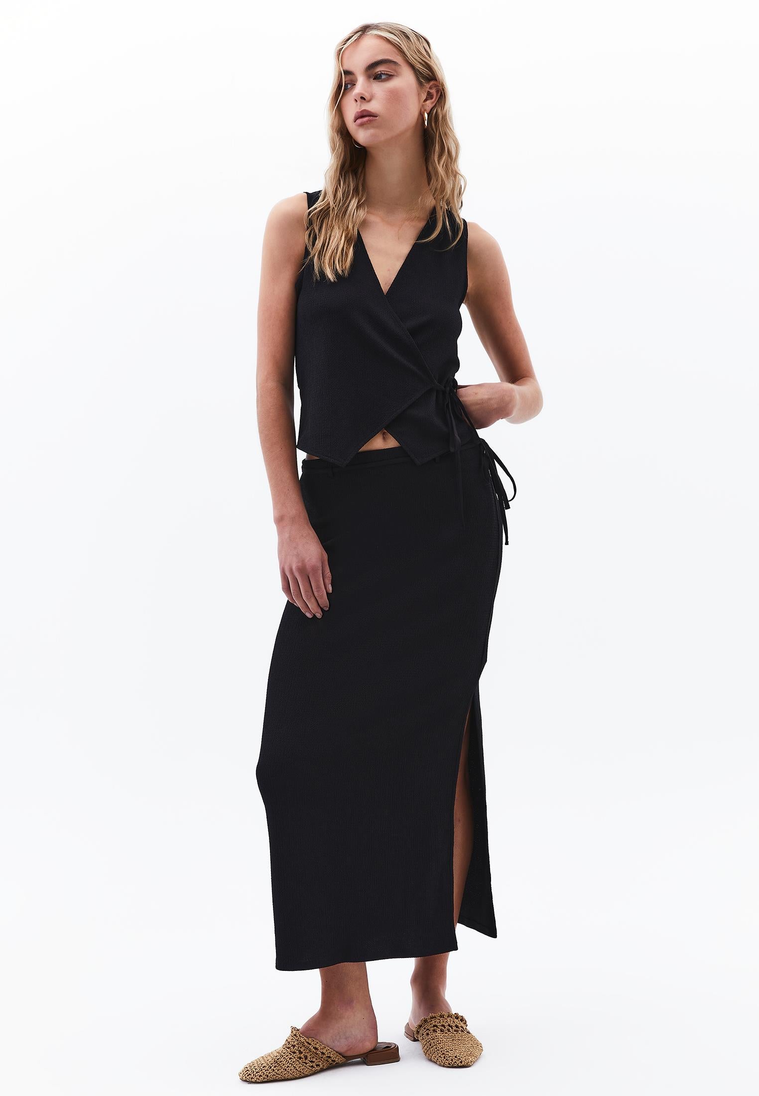 High Waist Slit Detailed Maxi Skirt - BLACK