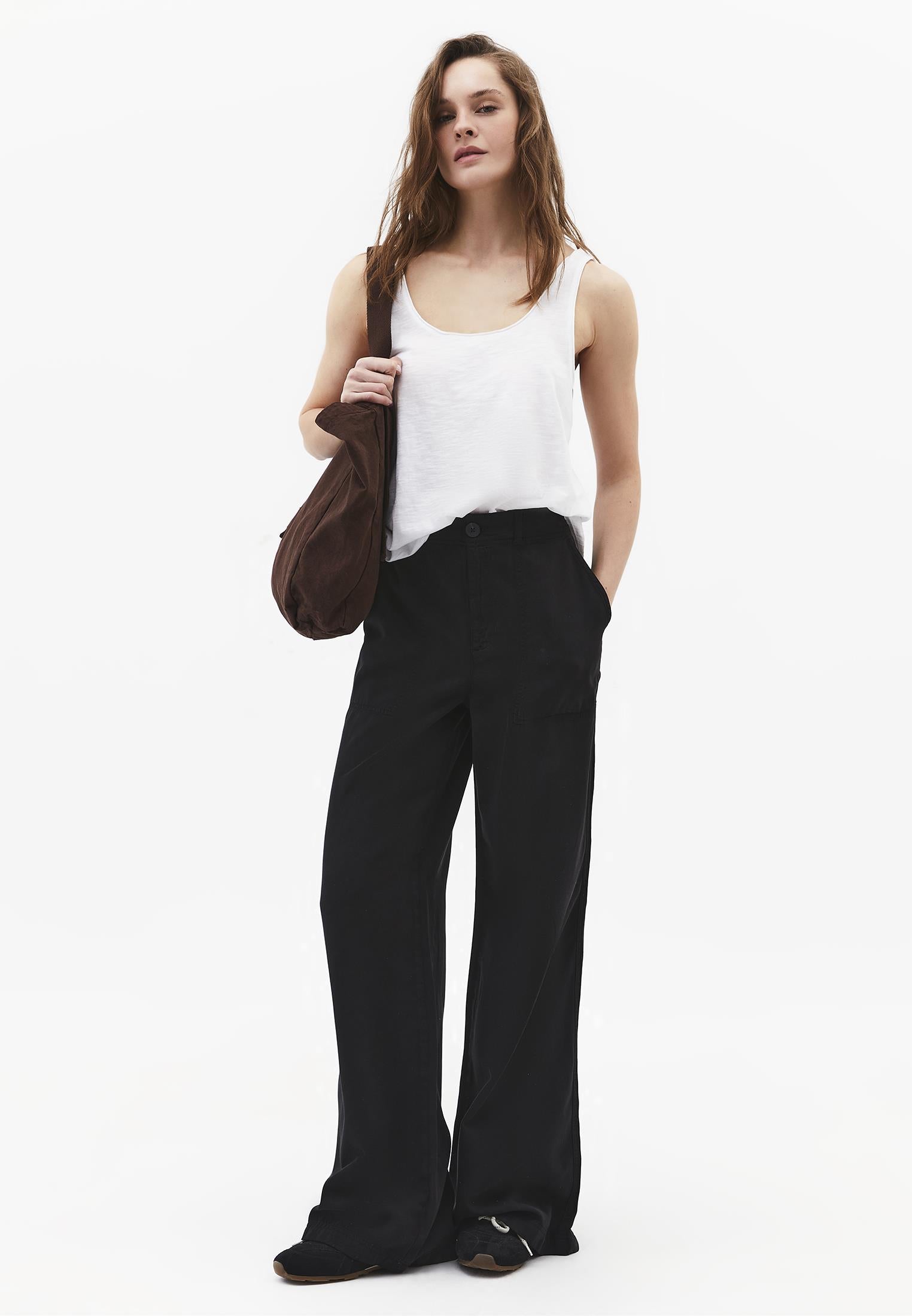 High Waist Pocket Detailed Wide Leg Pants - BLACK