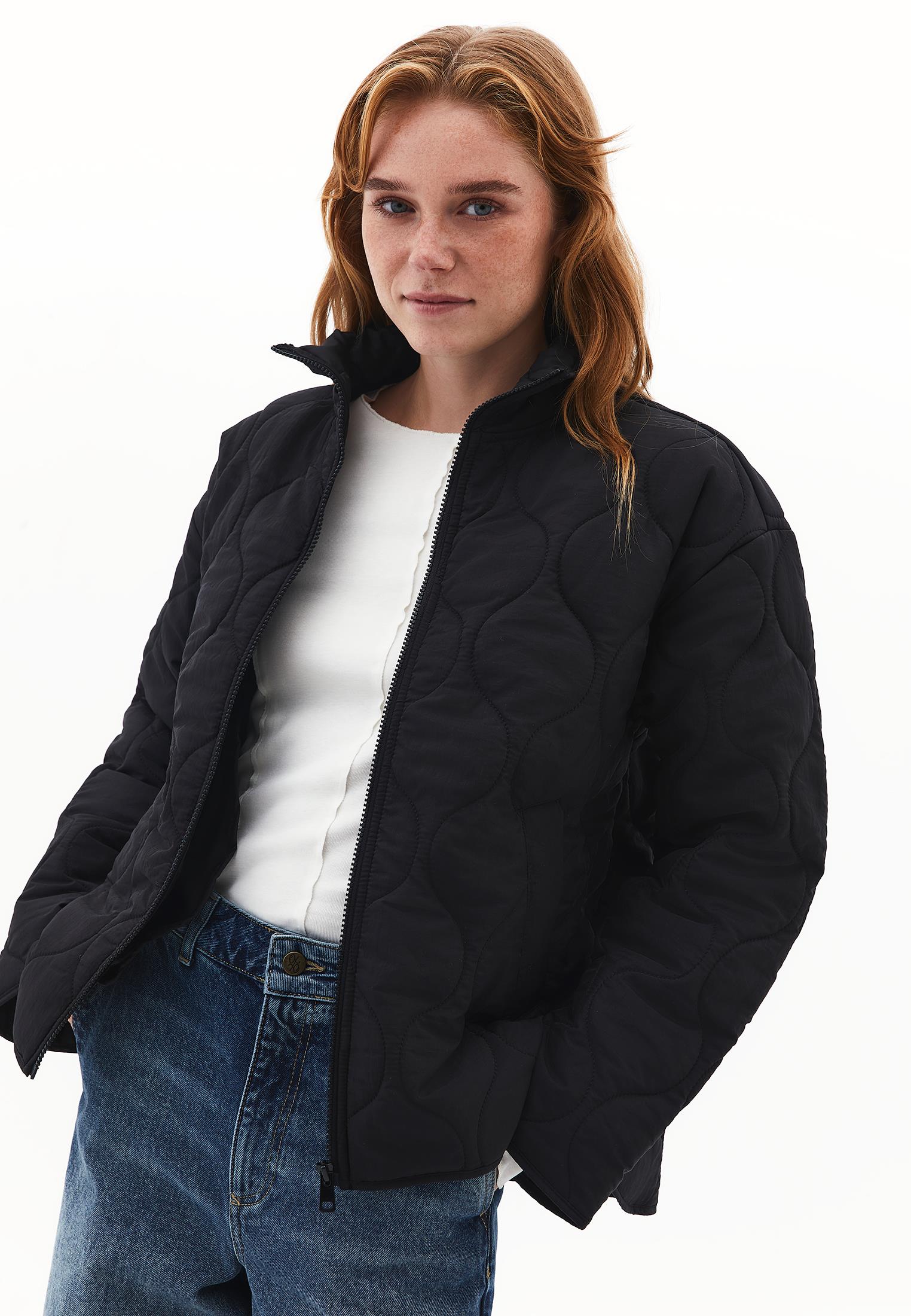 High Collar Quilted Coat - BLACK