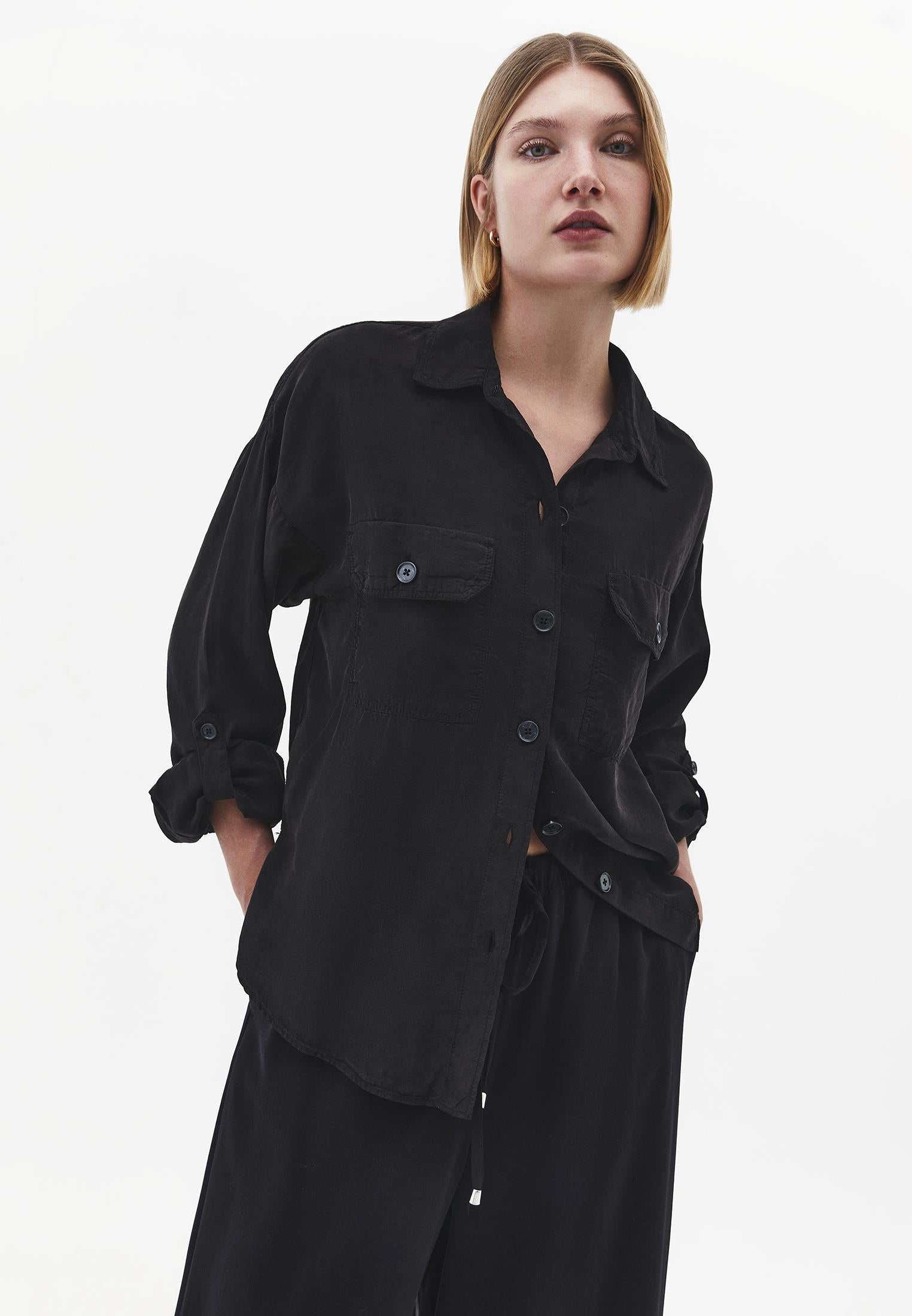 Oversize Pocketed Shirt - BLACK