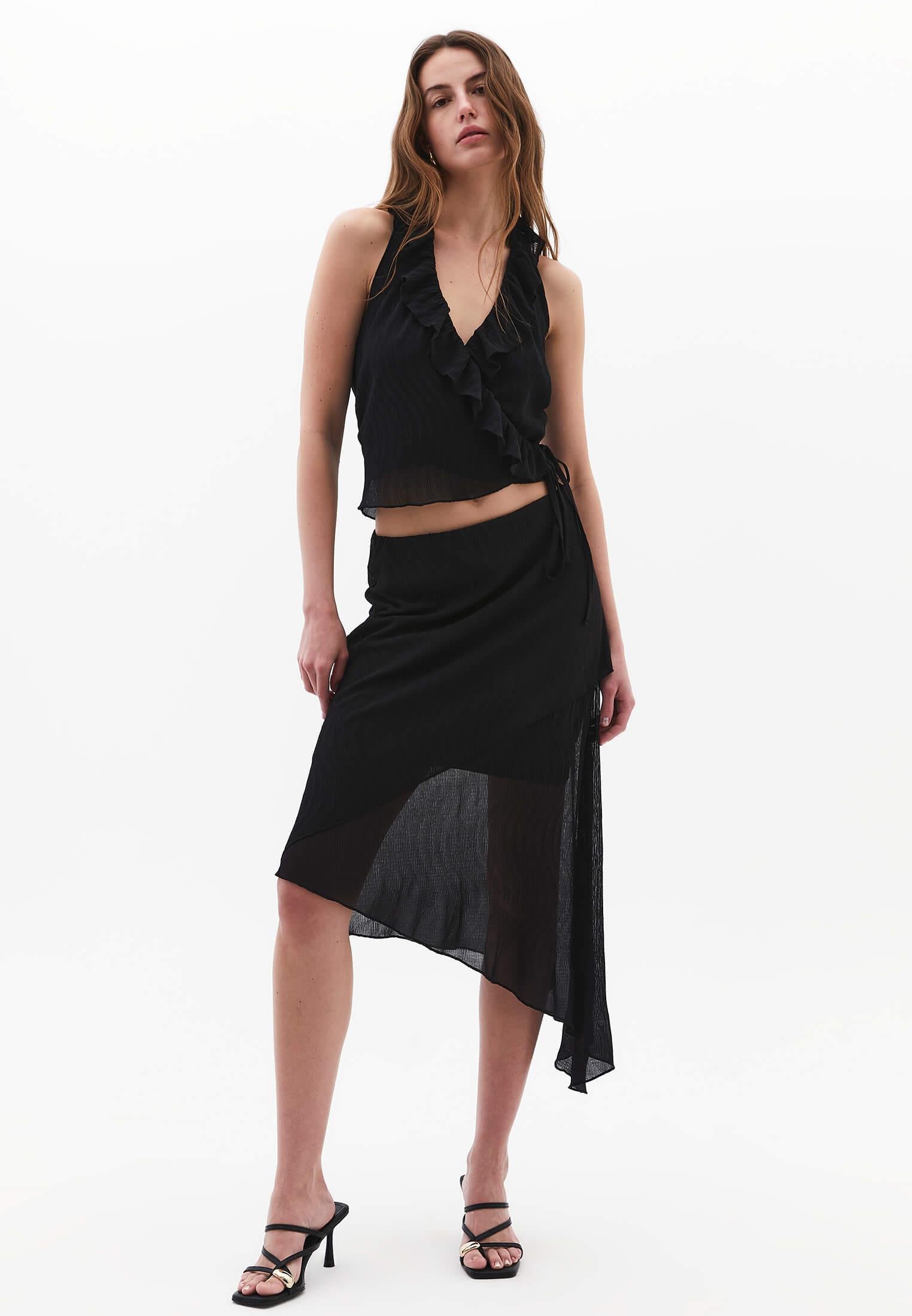 Wrap High Waist Maxi Skirt - BLACK