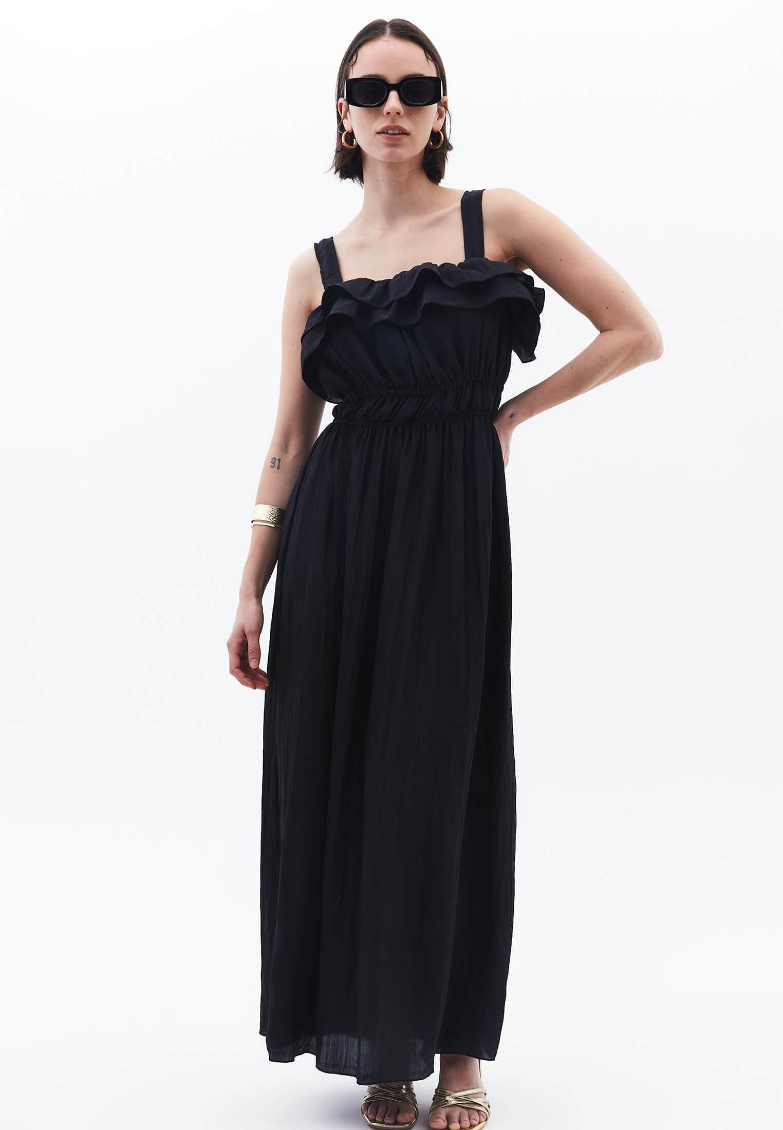 Wrinkled Look Dress - BLACK