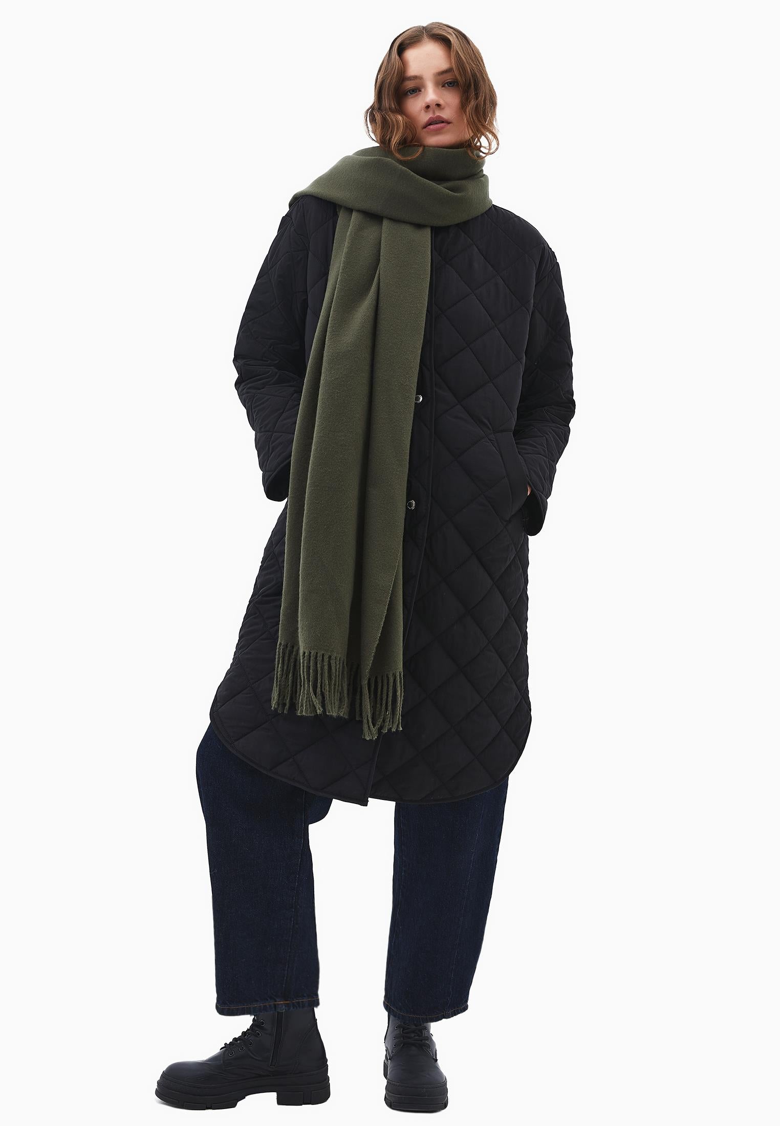 Long Coat With Crew Neck - BLACK