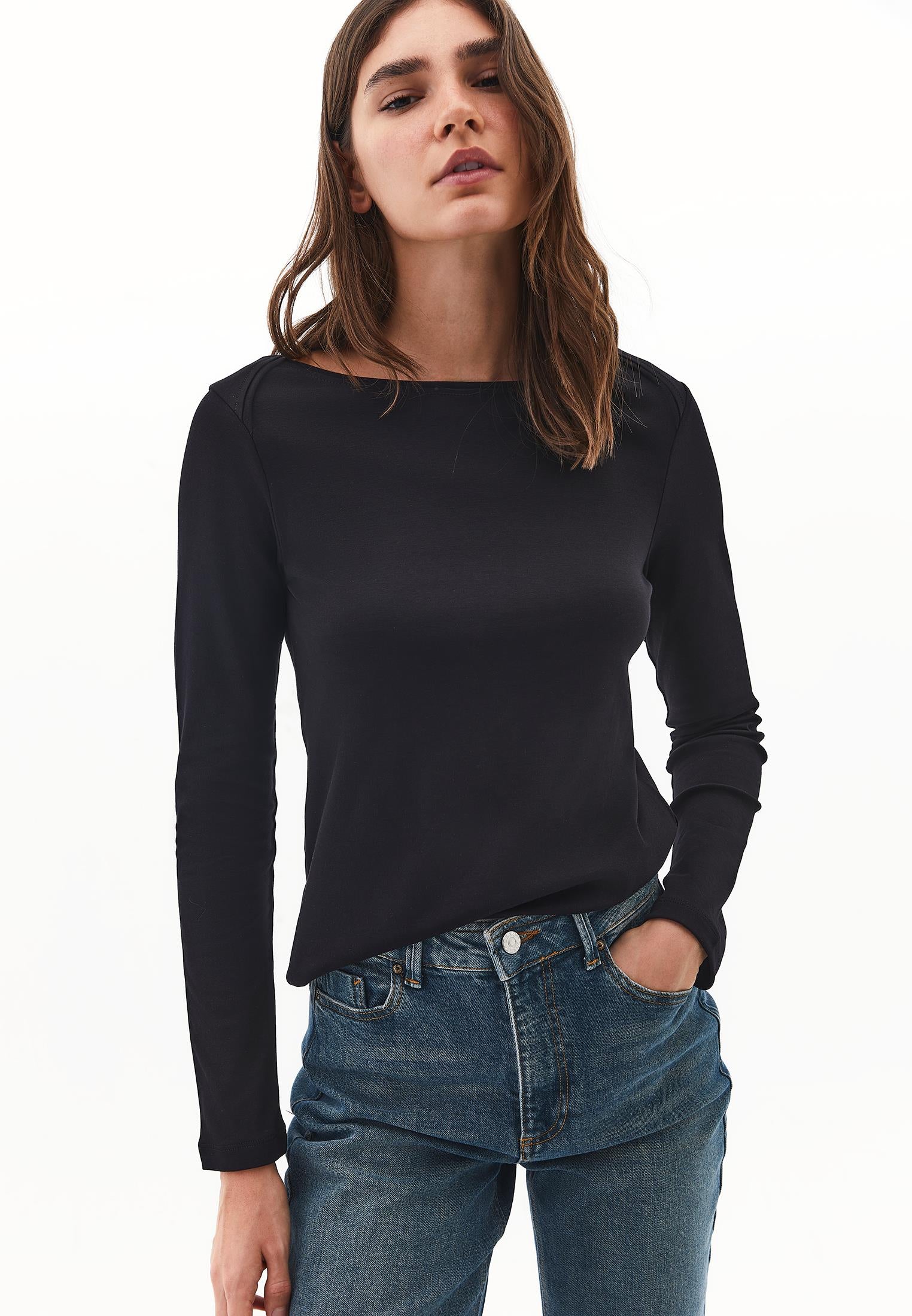 Boat Neck T-Shirt - BLACK