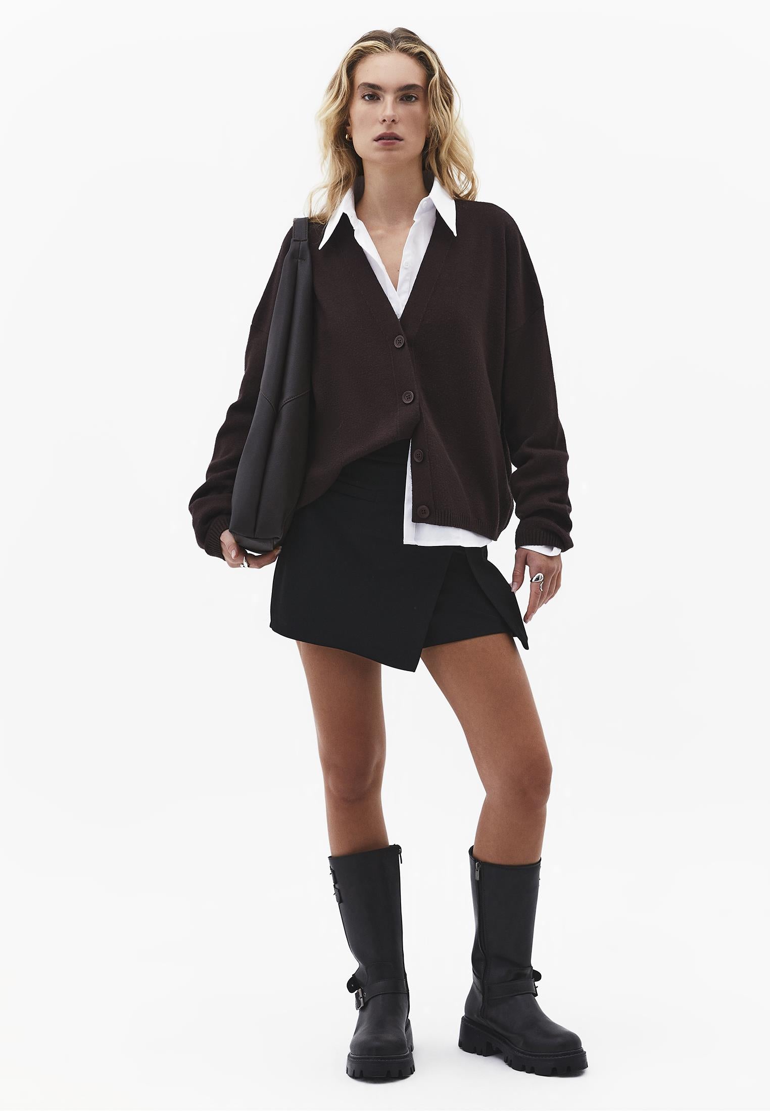 High Waist Slim Shorts With Wrap Detail - BLACK