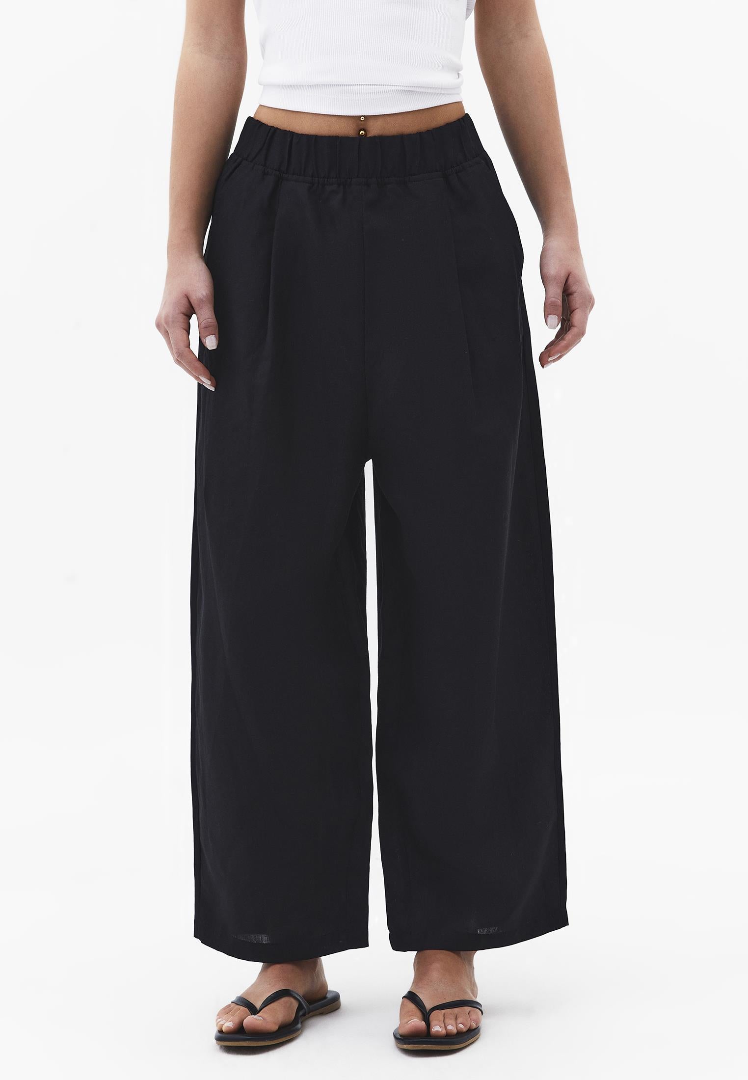 Balloon Form Elastic High Waist Carrot Pants - BLACK