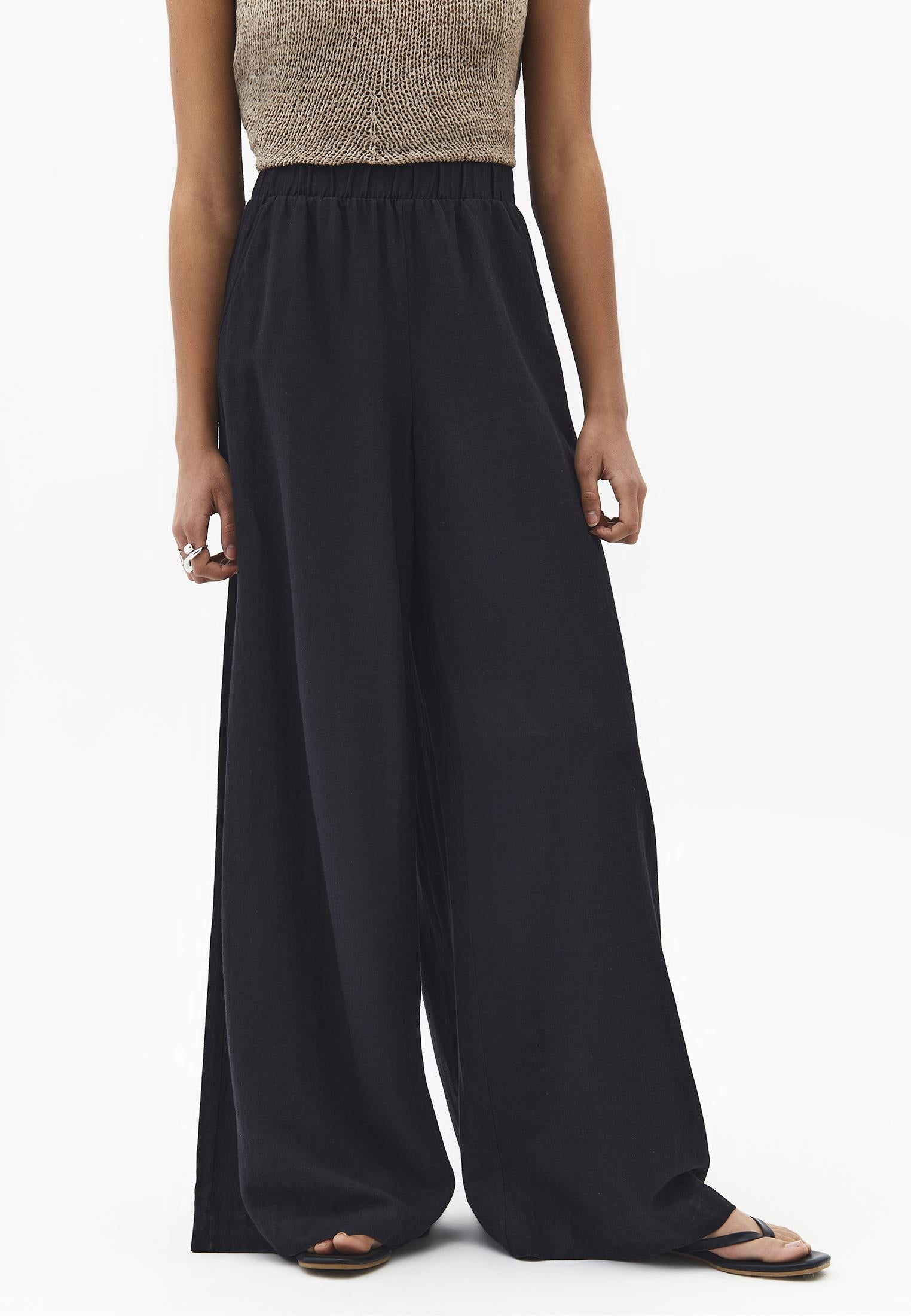 Ultra High Waist Wide Leg Pants - BLACK