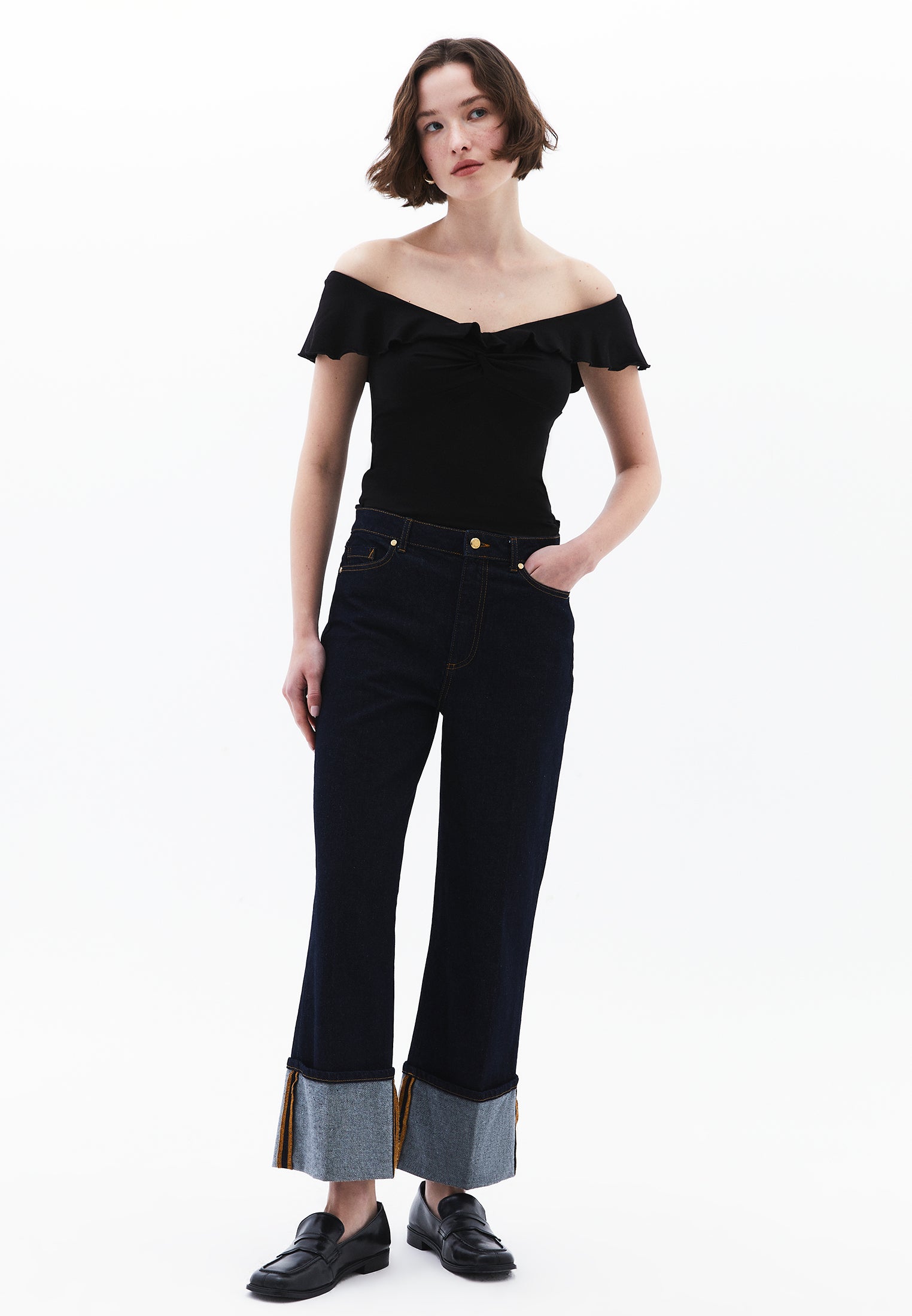 Off Shoulder Modal Blouse - BLACK