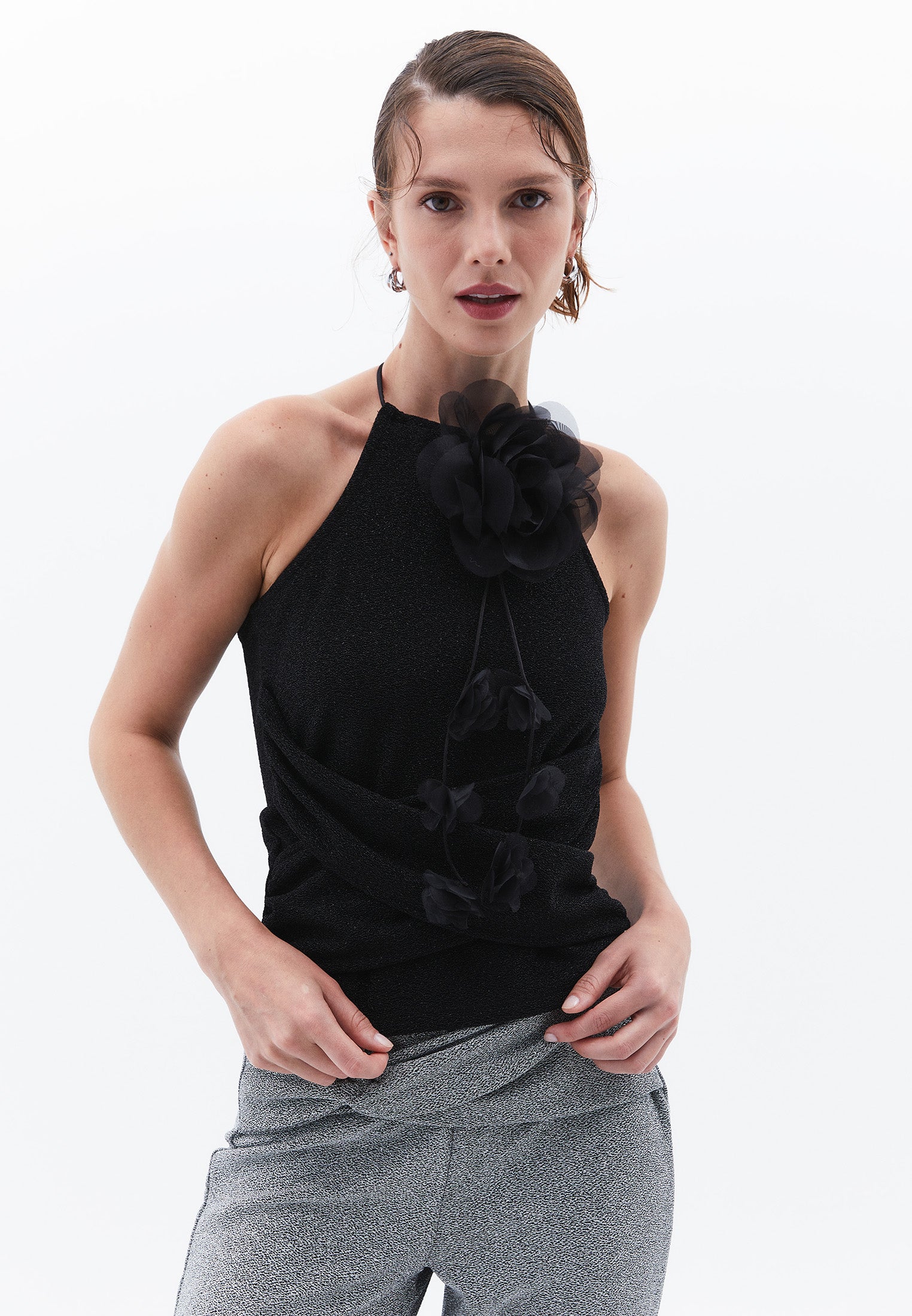 Halter Neck Tank Top - BLACK