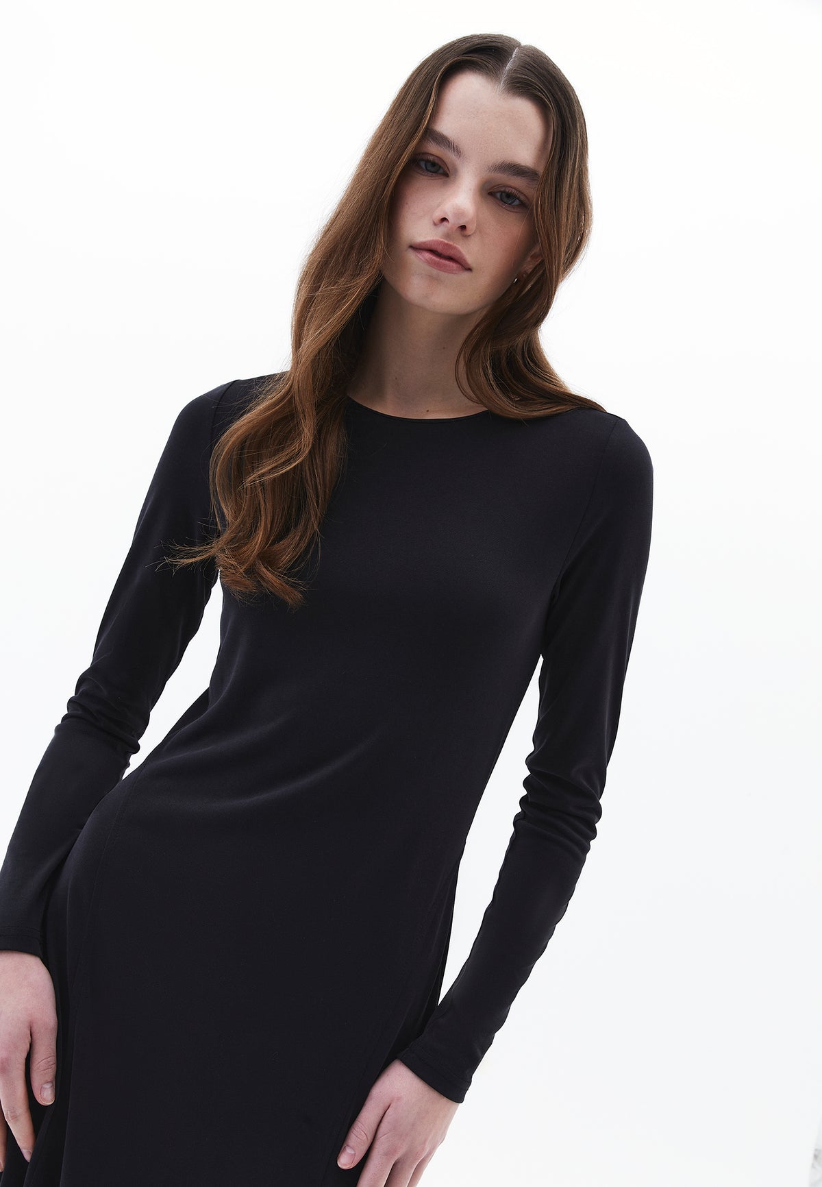 Crew Neck Fashion Dress - BLACK