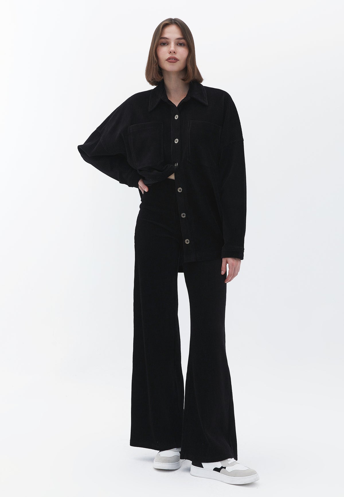 Oversize Long Sleeve Shirt With Pocket Detail - BLACK