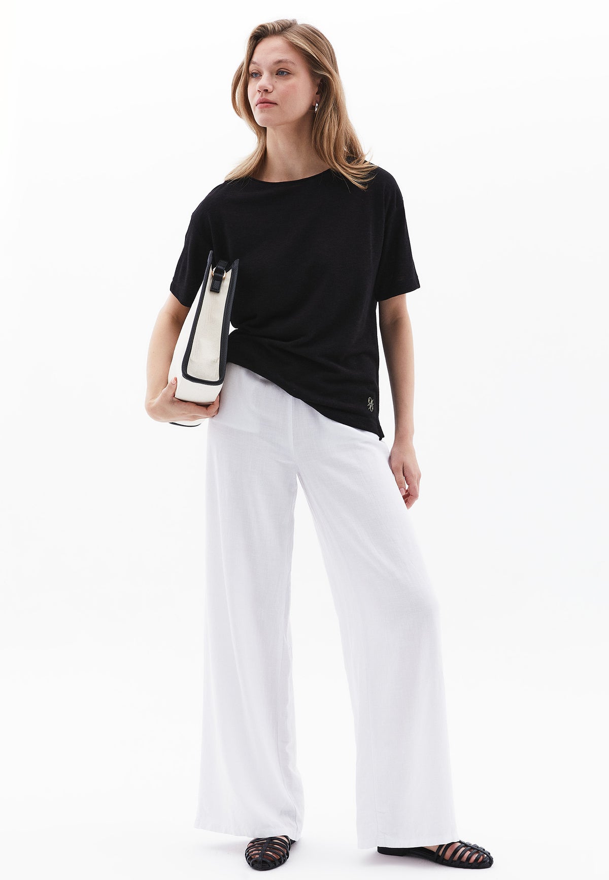 Boat Neck Loose T-Shirt - BLACK