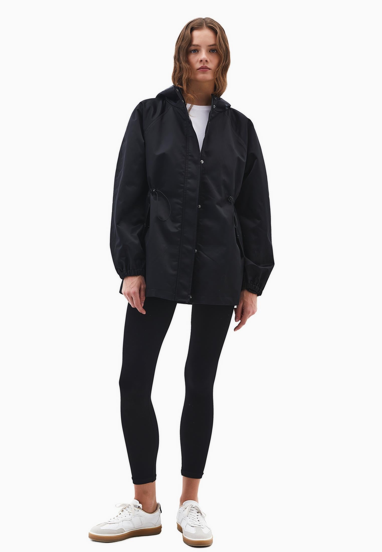 Hooded Midi Coat - BLACK